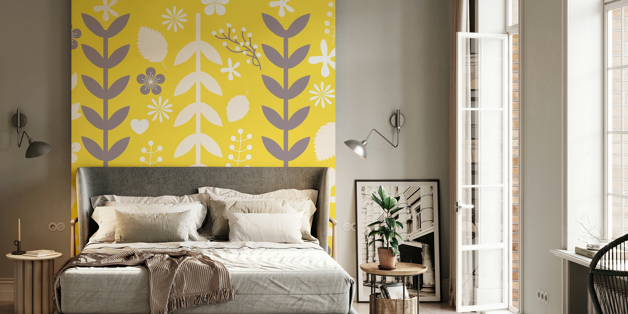 Tapeta Yellow floral pattern v místnosti