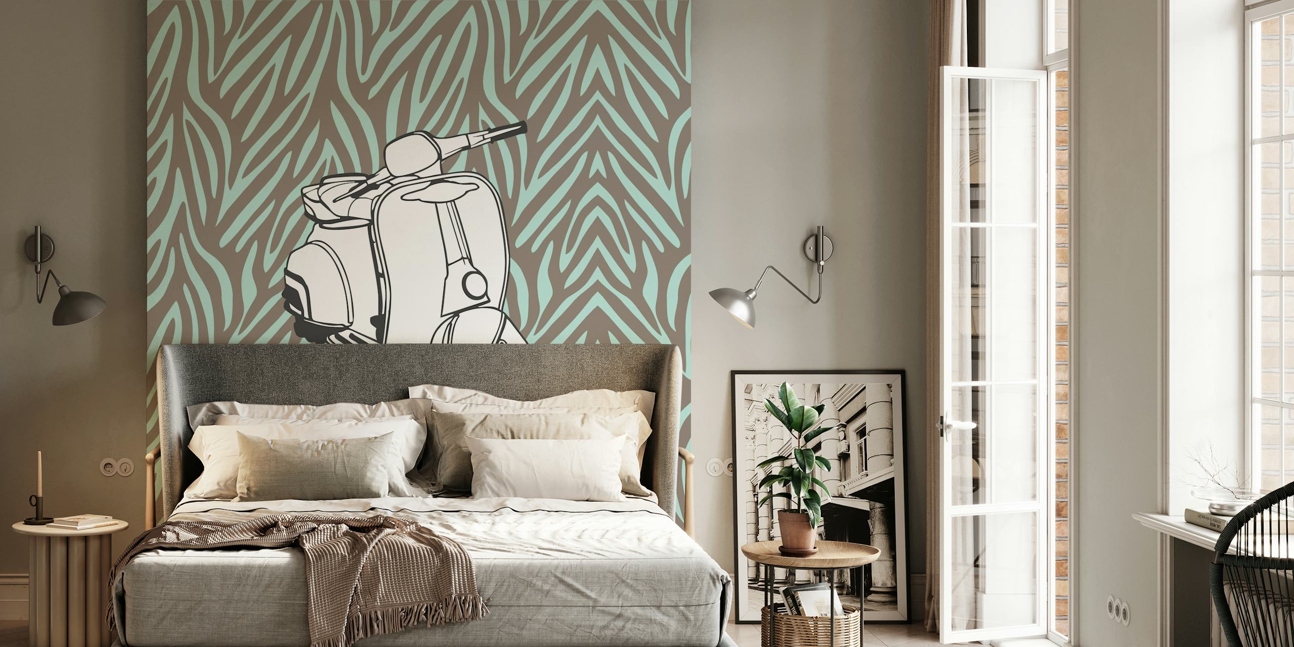 Tapeta w zwierzęcy wzór Taupe sage z Vespa bike