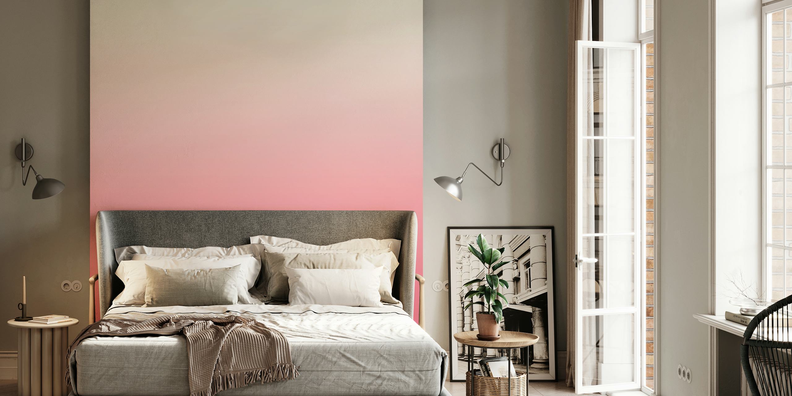 Color gradient rose wallpaper in a room