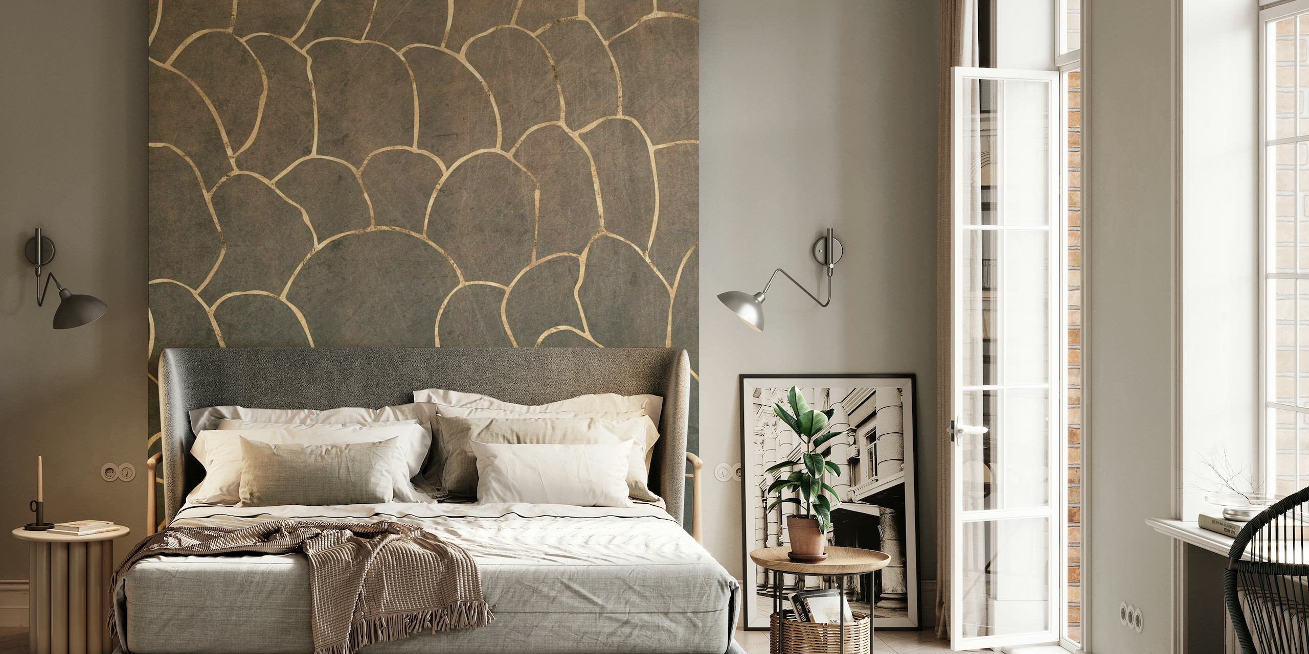 Golden Scales on Taupe Texture wallpaper