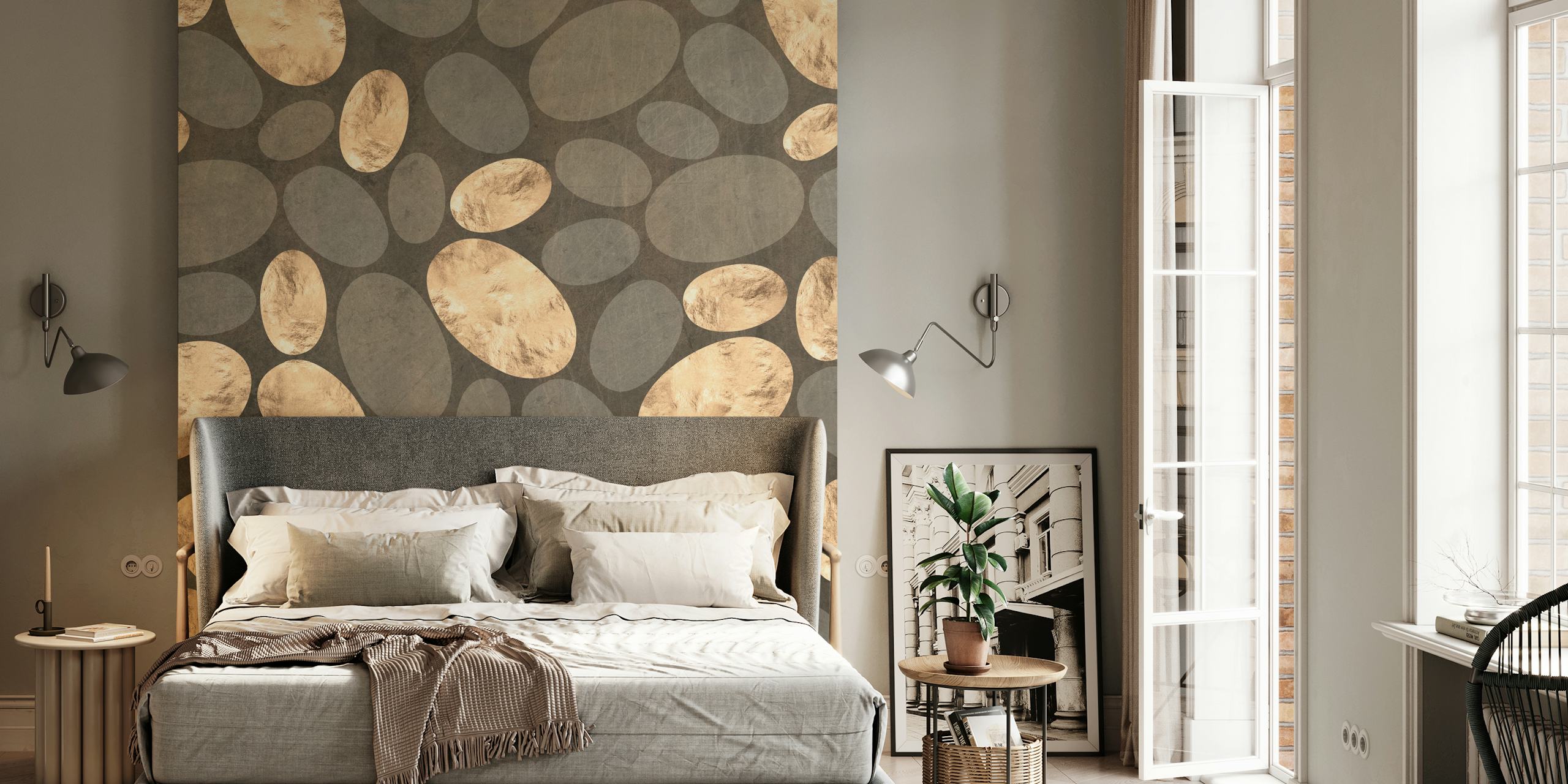 Golden Foil Pebble Abstraction wallpaper in a room
