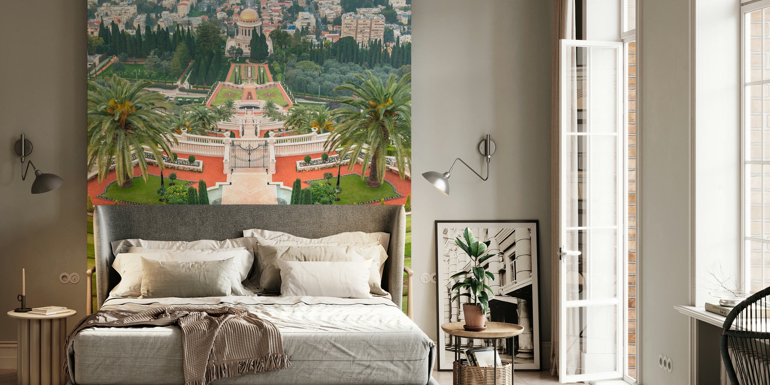 Papier peint Bahai Gardens affiché dans une pièce