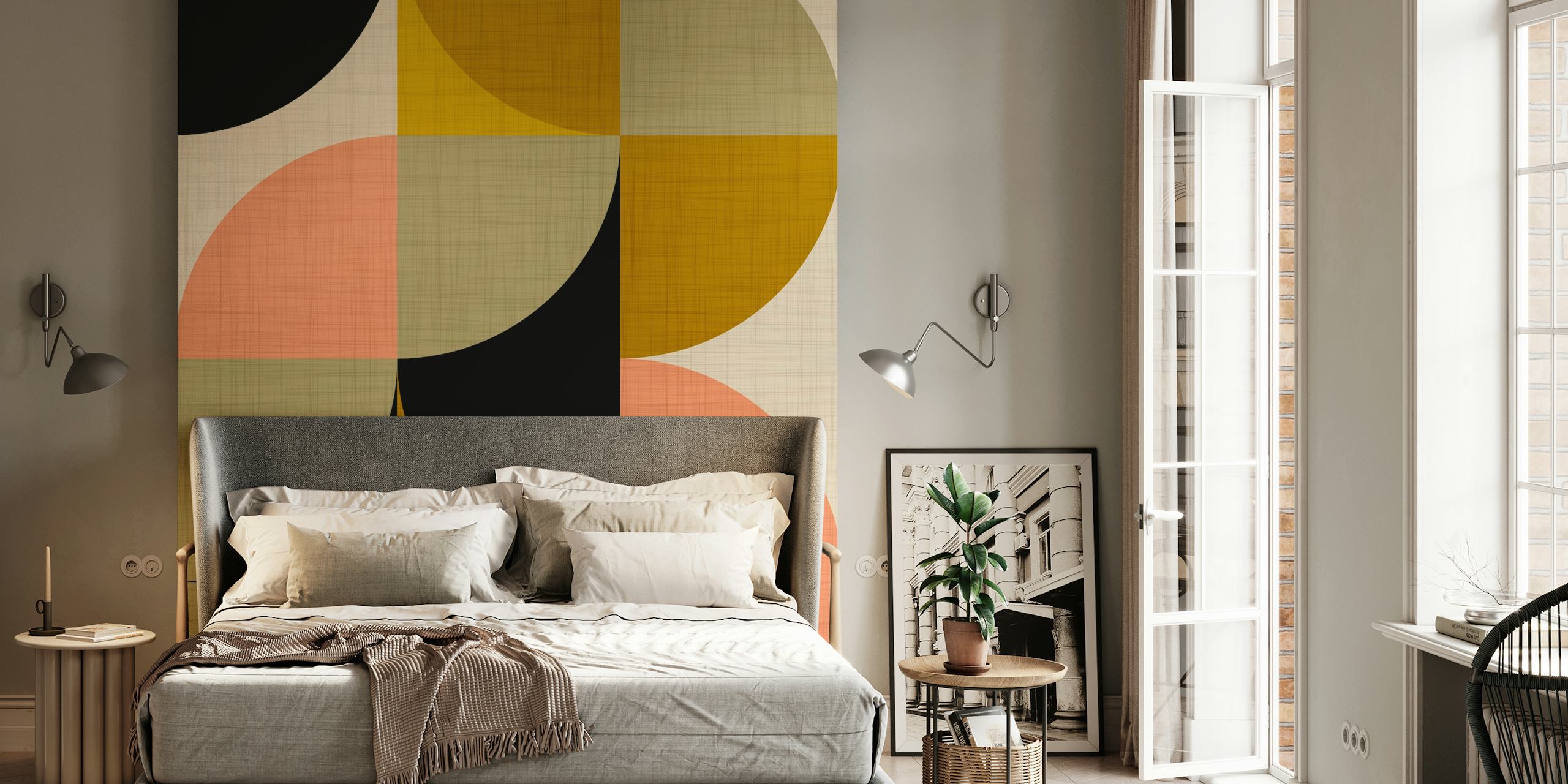 Geometric circles in brown, black, and peach tones wallpaper