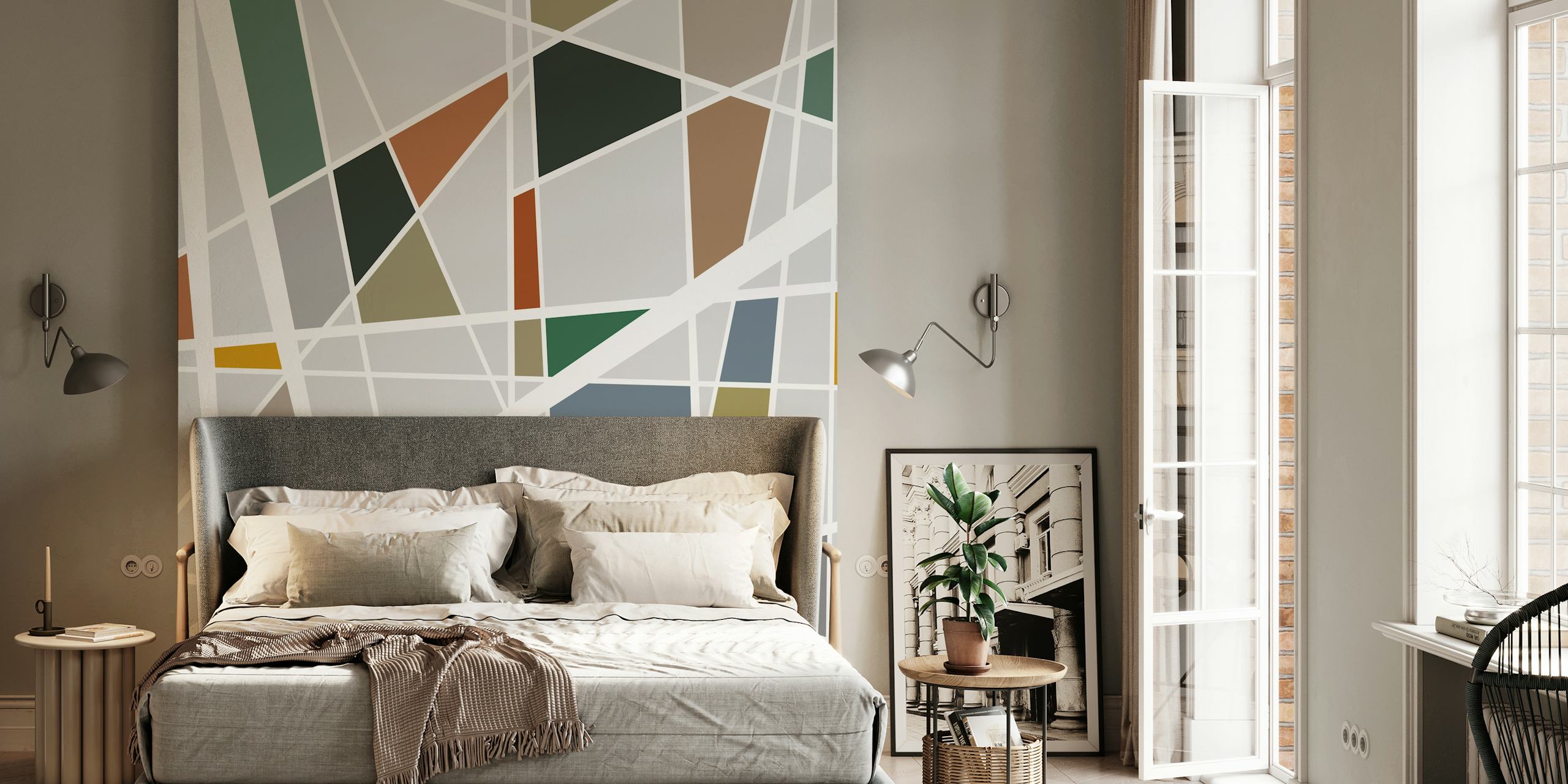 Geometric multicolore wallpaper with intersecting shapes and lines
