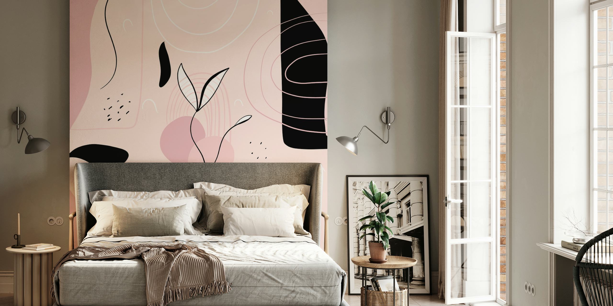 Abstract minimal wallpaper in a modern room
