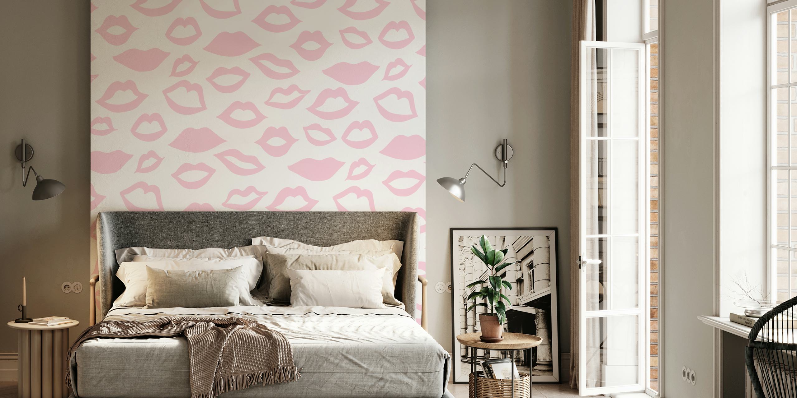 Papel pintado Blush Pink Lips Pattern en una habitación