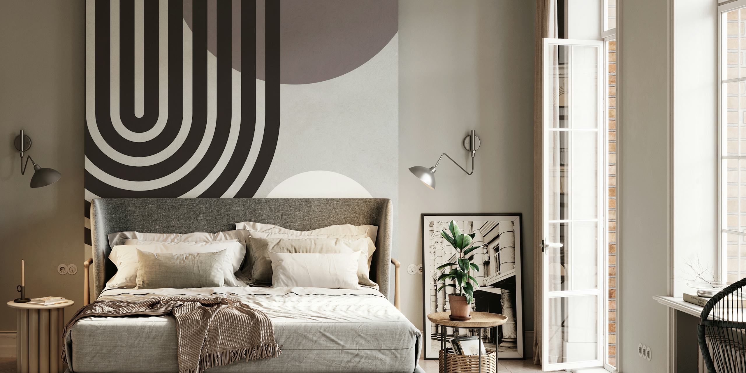 Geometric lines and circles tapet i et rom