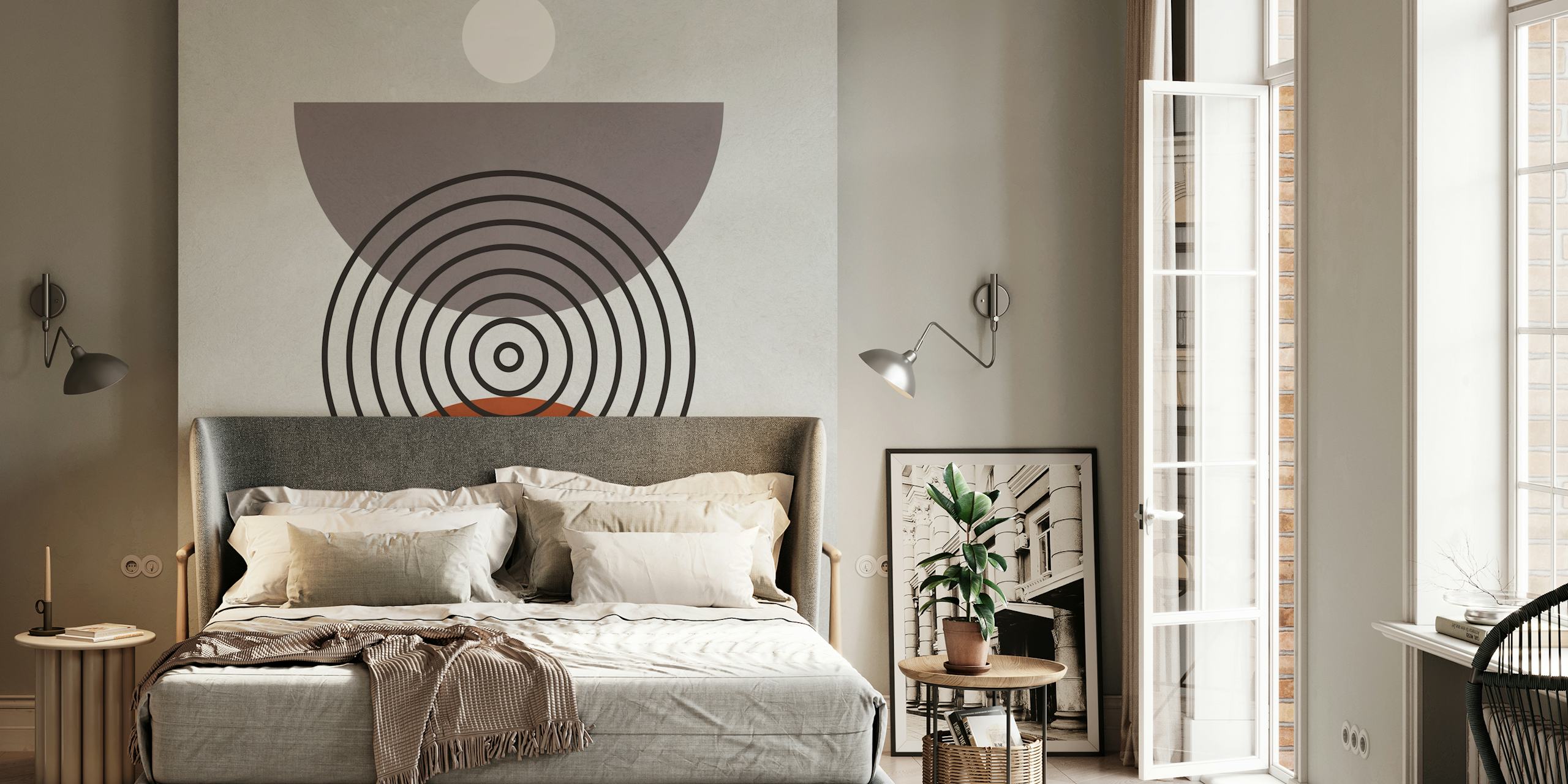 Geometric lines and circles Tapete in einem Raum