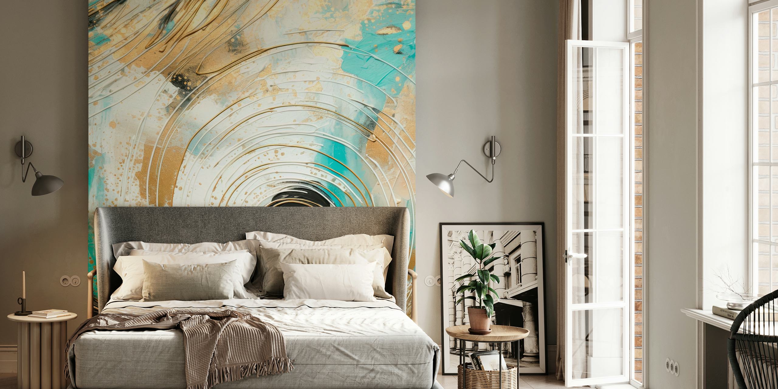 Abstract art wallpaper in a modern room