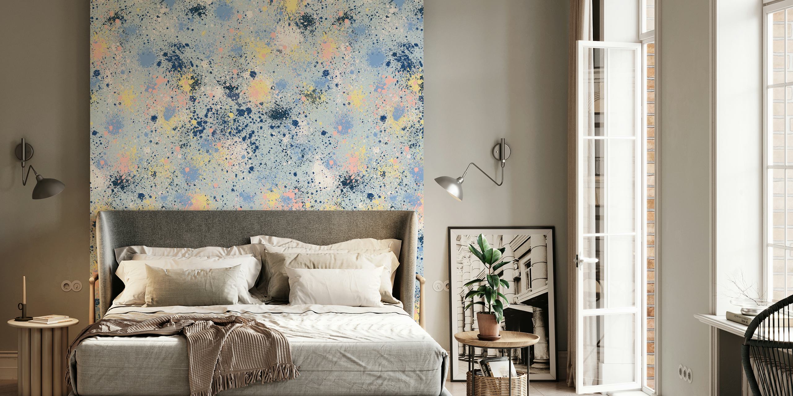 Dust blue ink splatter pattern wallpaper with colorful speckles