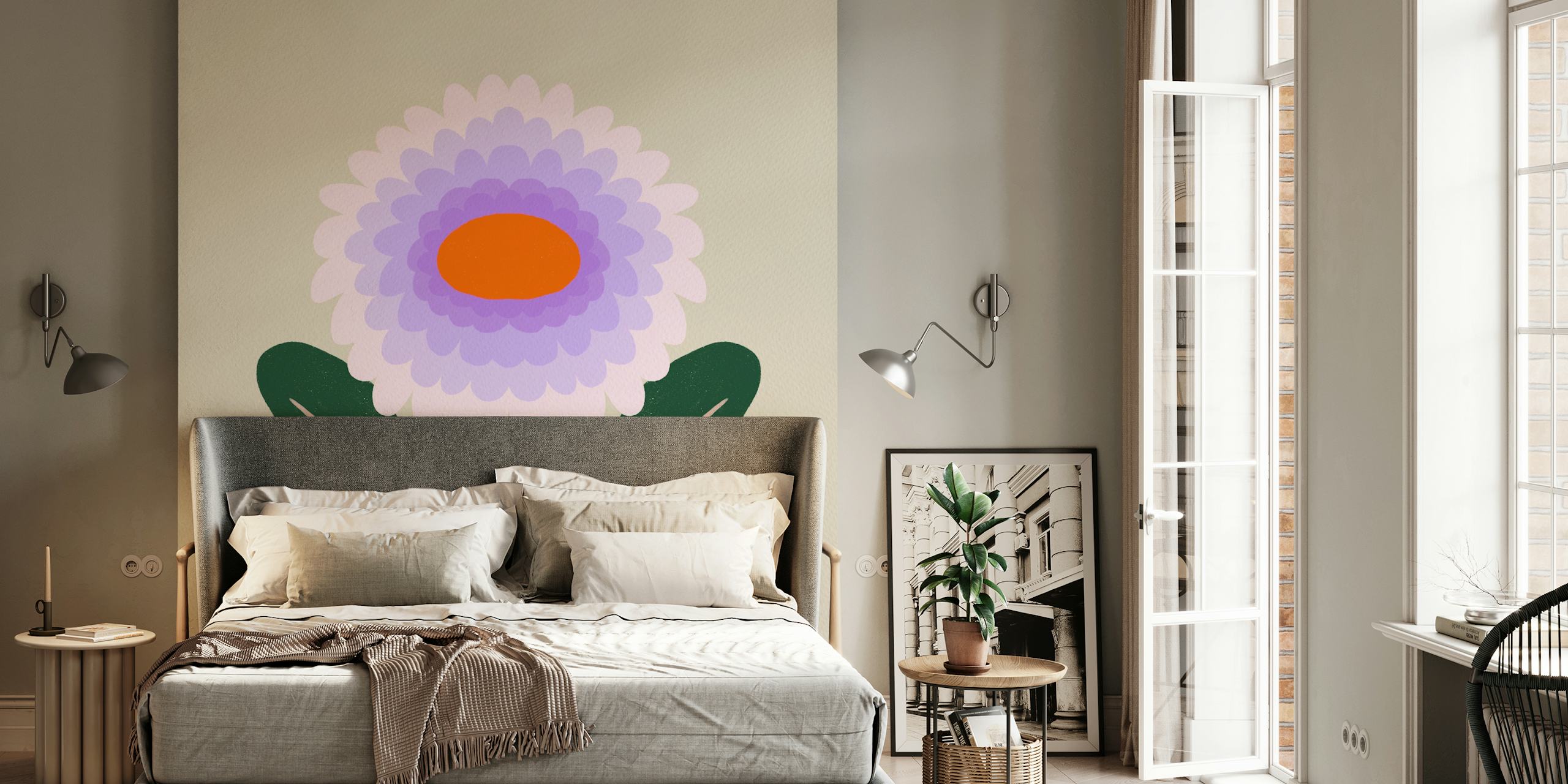 Fototapeta Stylizovaná fialová jiřina se zelenými listy