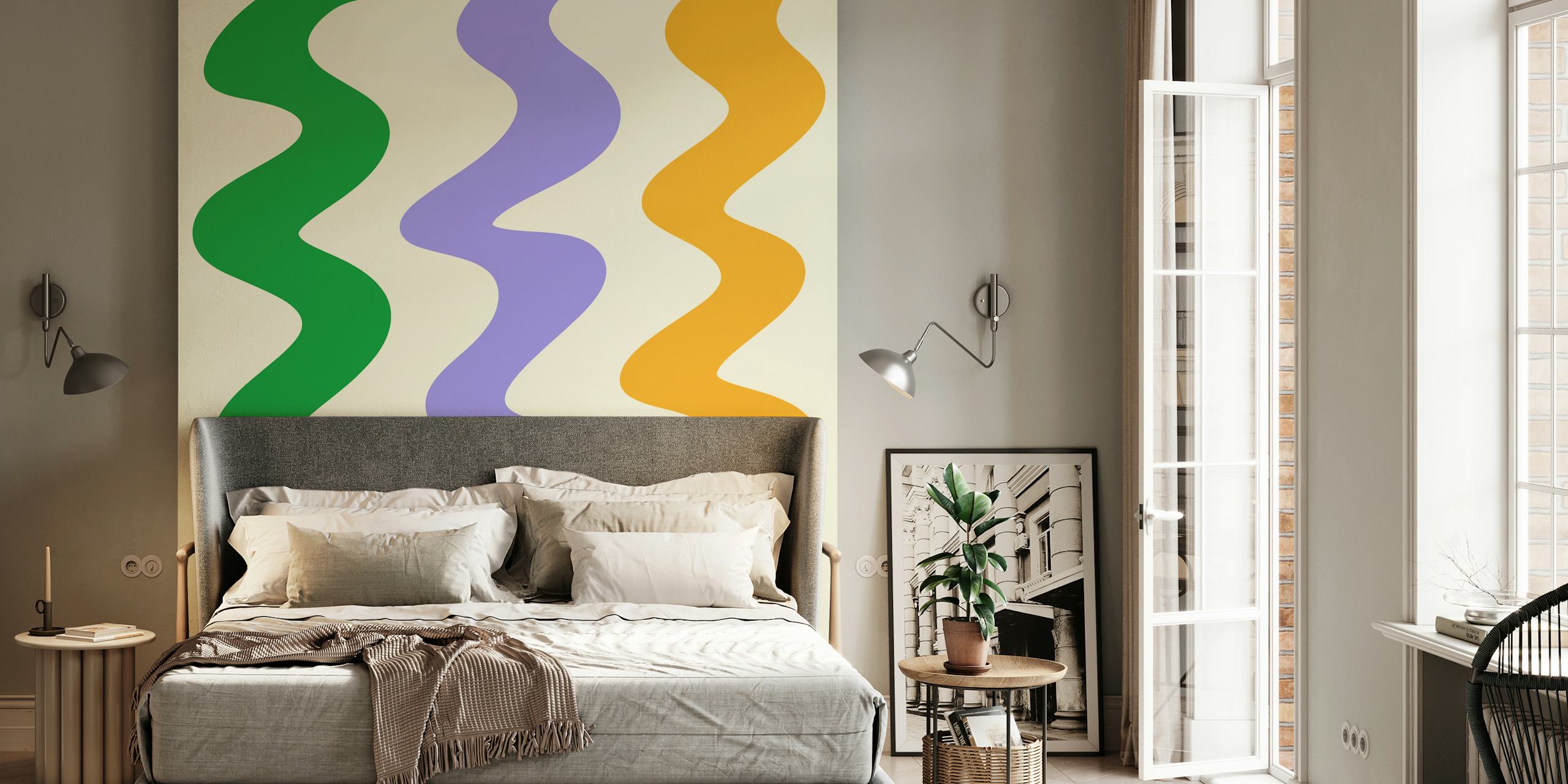 Squiggly lines wallpaper in a room