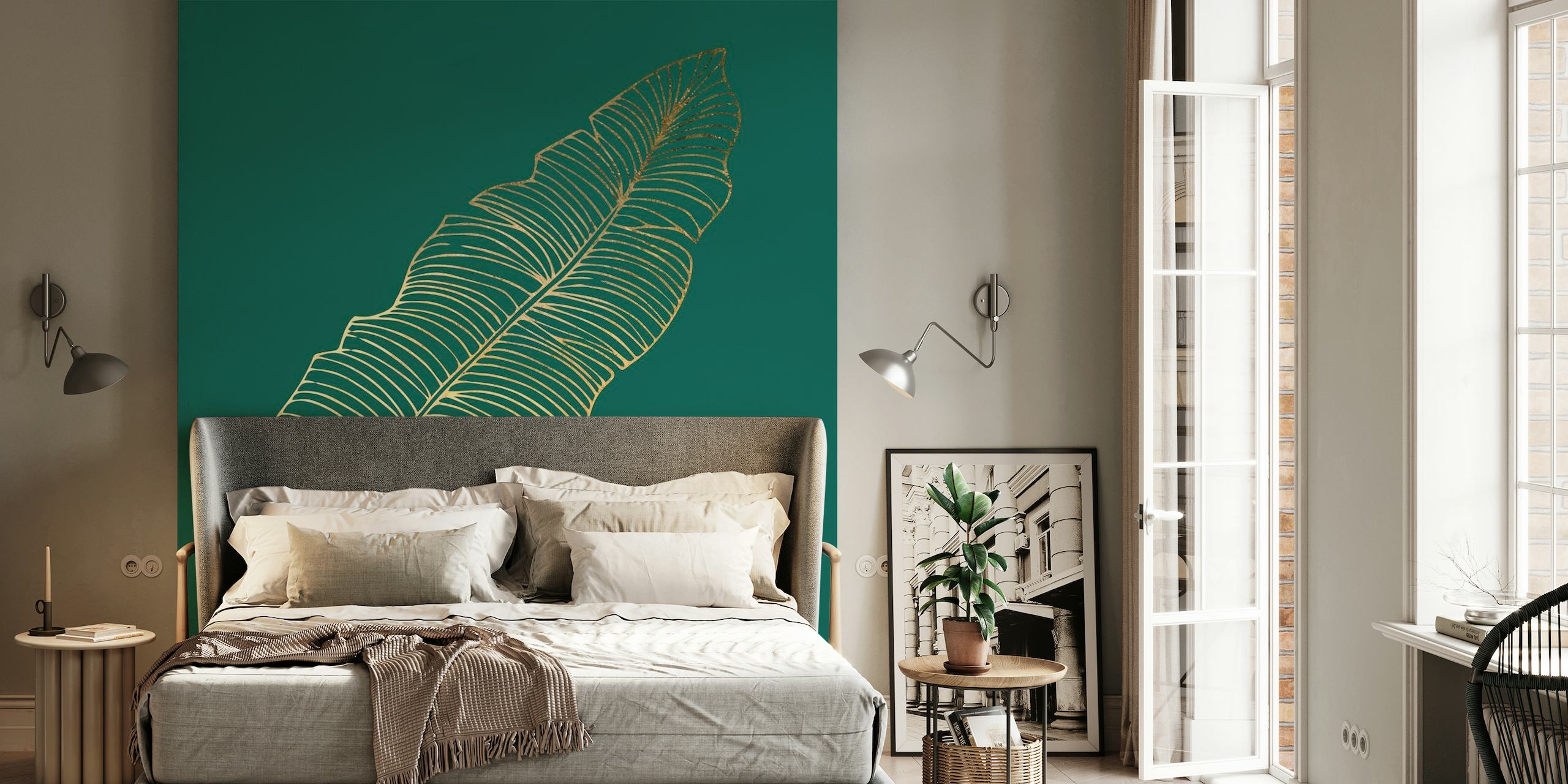 Jungle green jumbo palm leaf behang