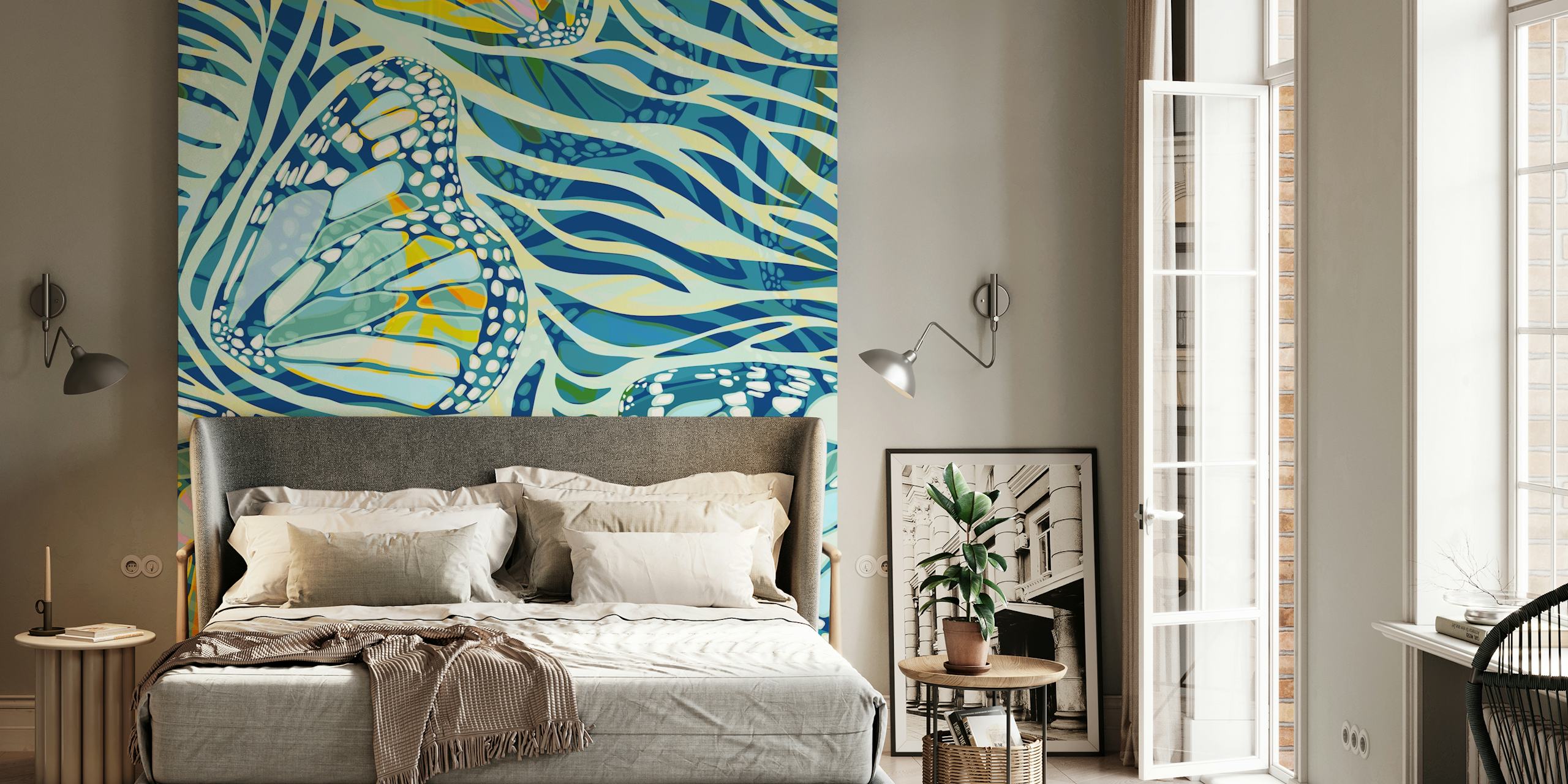 Maximalist Boho Zebra Butterfly -mural sisustuksessa