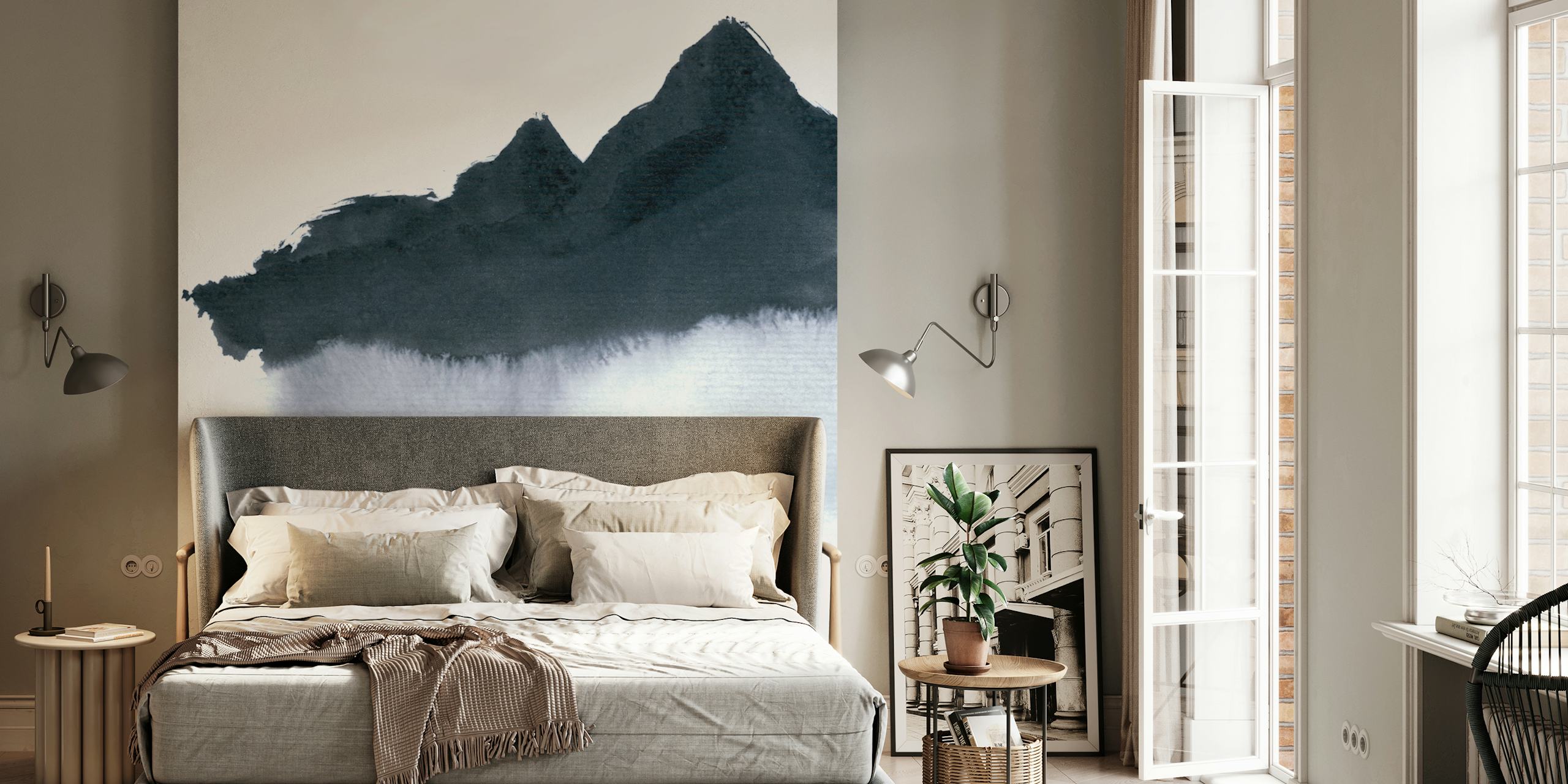 Papel de parede Mountainscape minimal em um quarto
