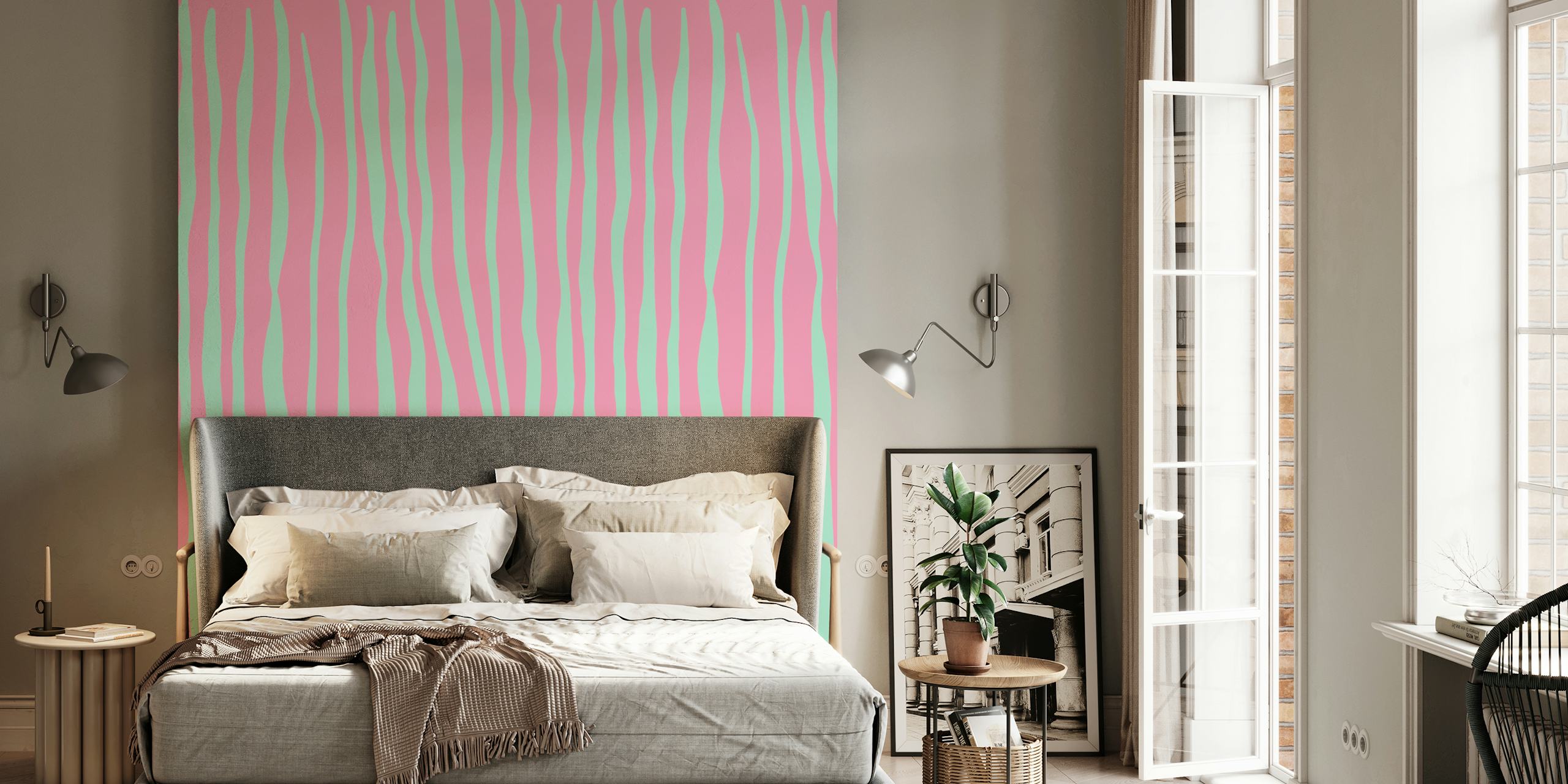 Pastel aqua and pink striped wallpaper design