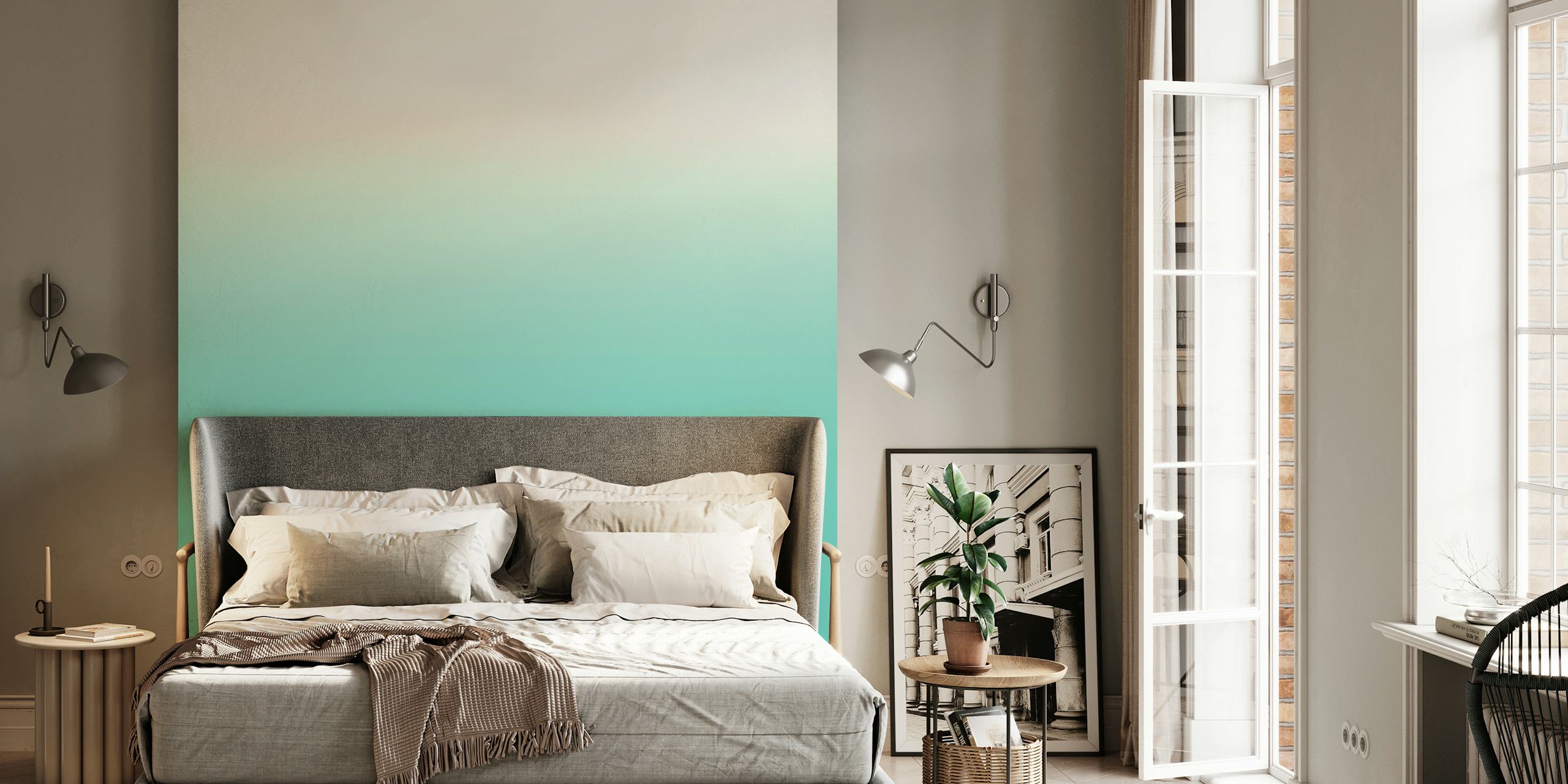 Soothing ombre aqua wallpaper in a room
