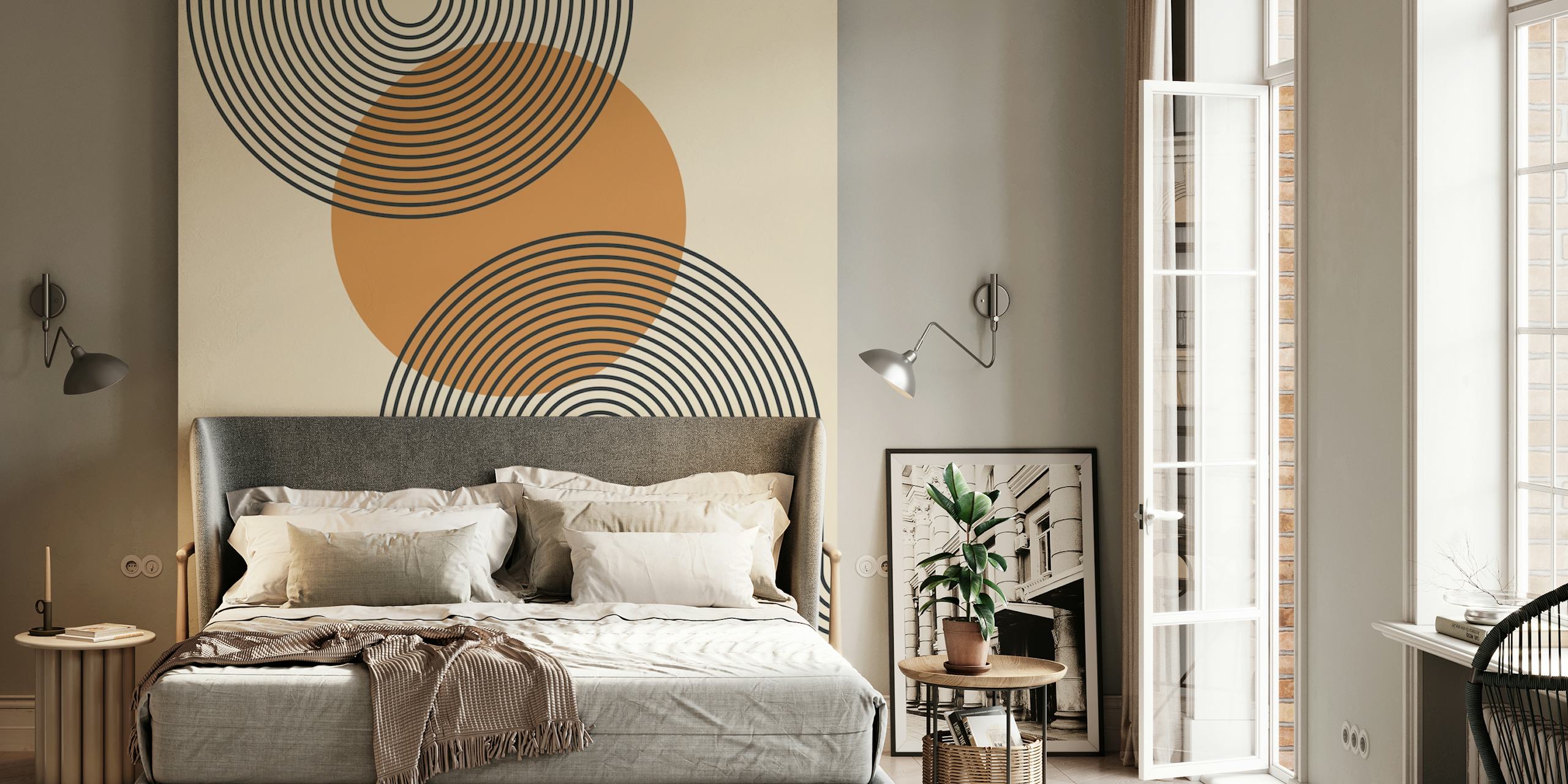 Orbiting Elegance Tapetdesign in einem Raum