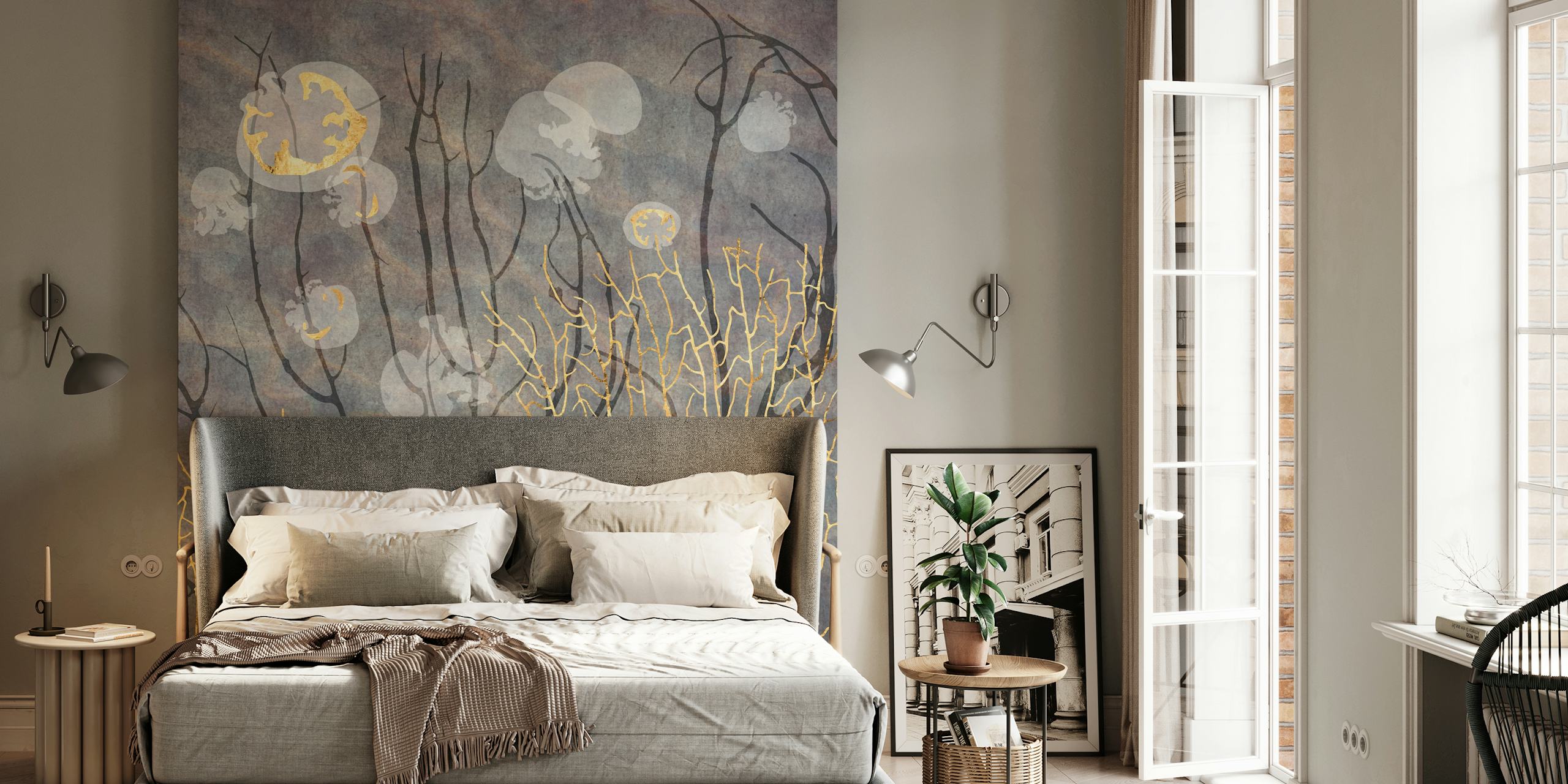 Sea Fan and Jellyfish wallpaper in lavender