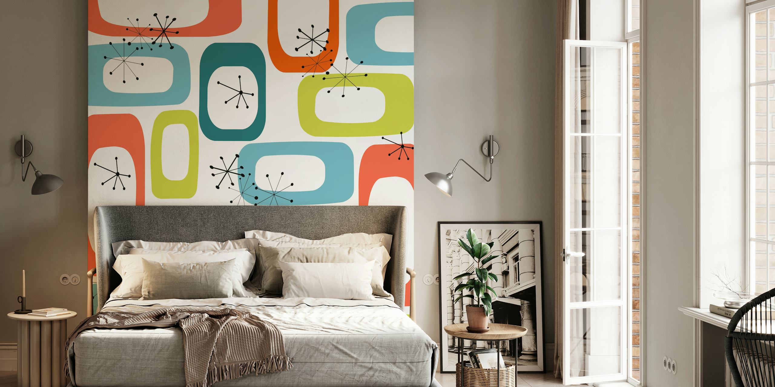 Mid Century Modern Pattern 01 Ταπετσαρία - Μια σύντηξη τολμηρού πορτοκαλιού και ηρεμιστικών γκρίζων γεωμετρικών σχημάτων