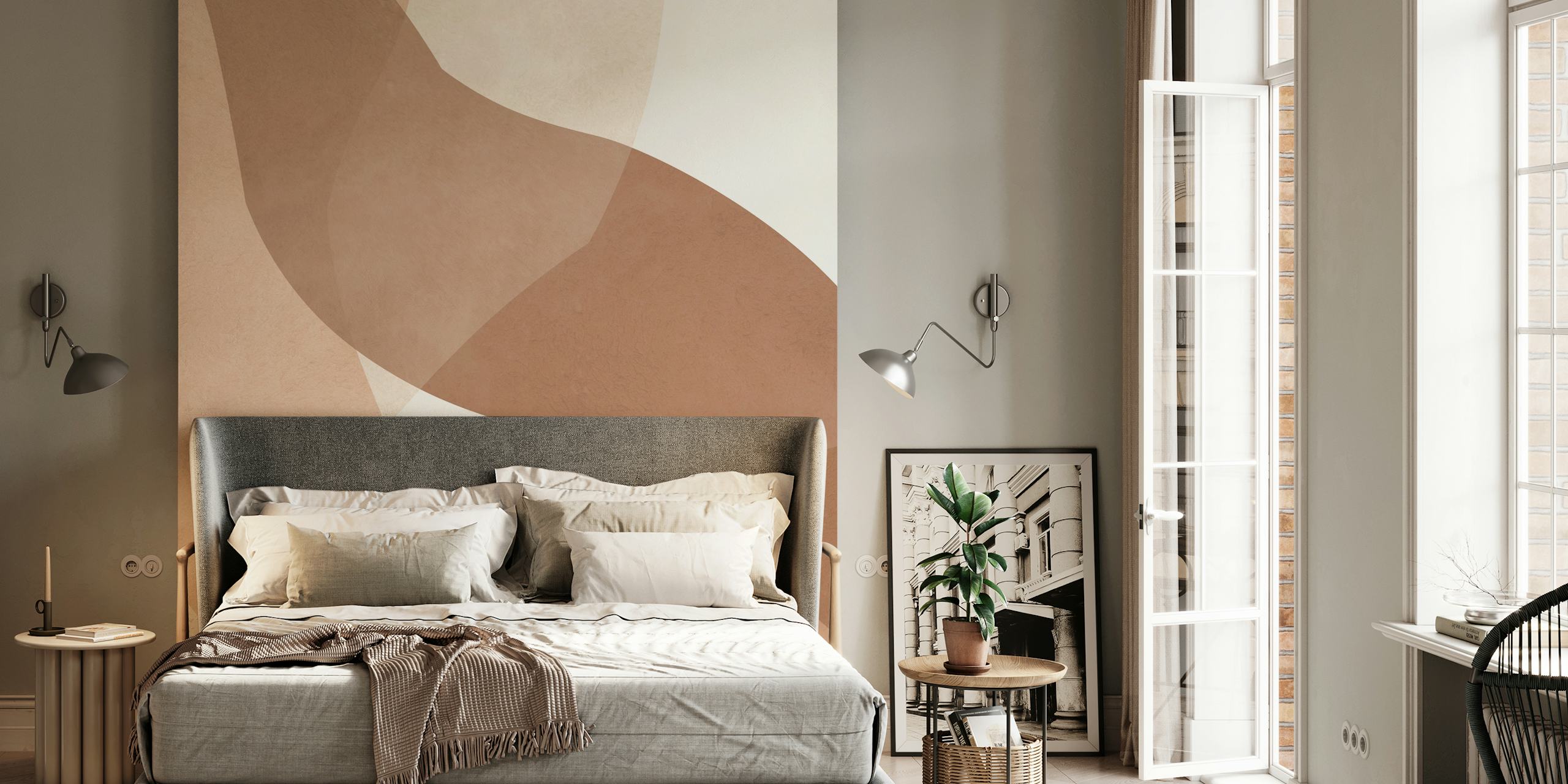 Beige Abstract Curves tapeta v pokoji