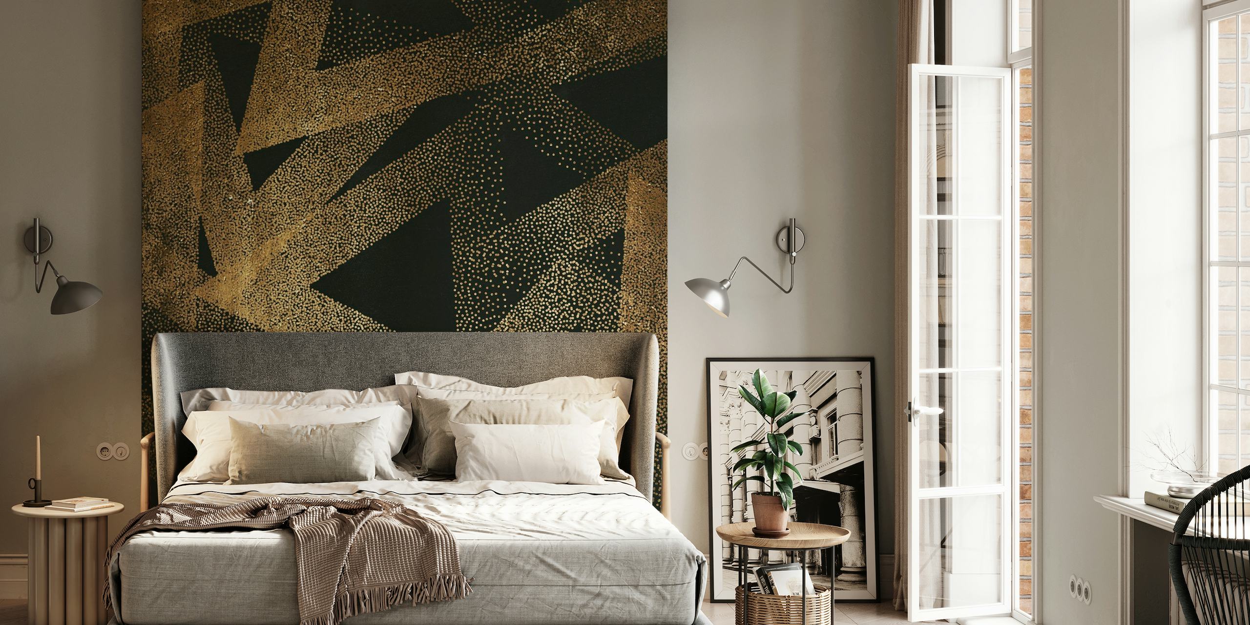 Gold triangle pattern Picasso-inspired wallpaper