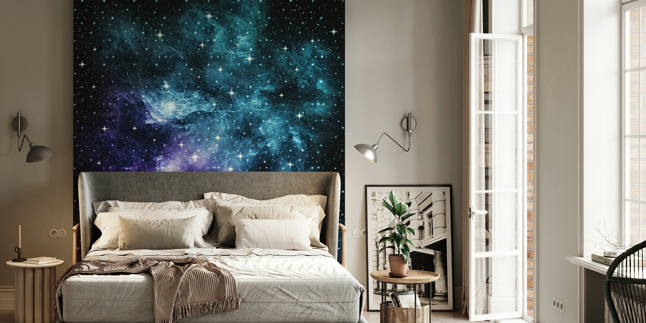 Teal Purple Galaxy Nebula 1 papel de parede
