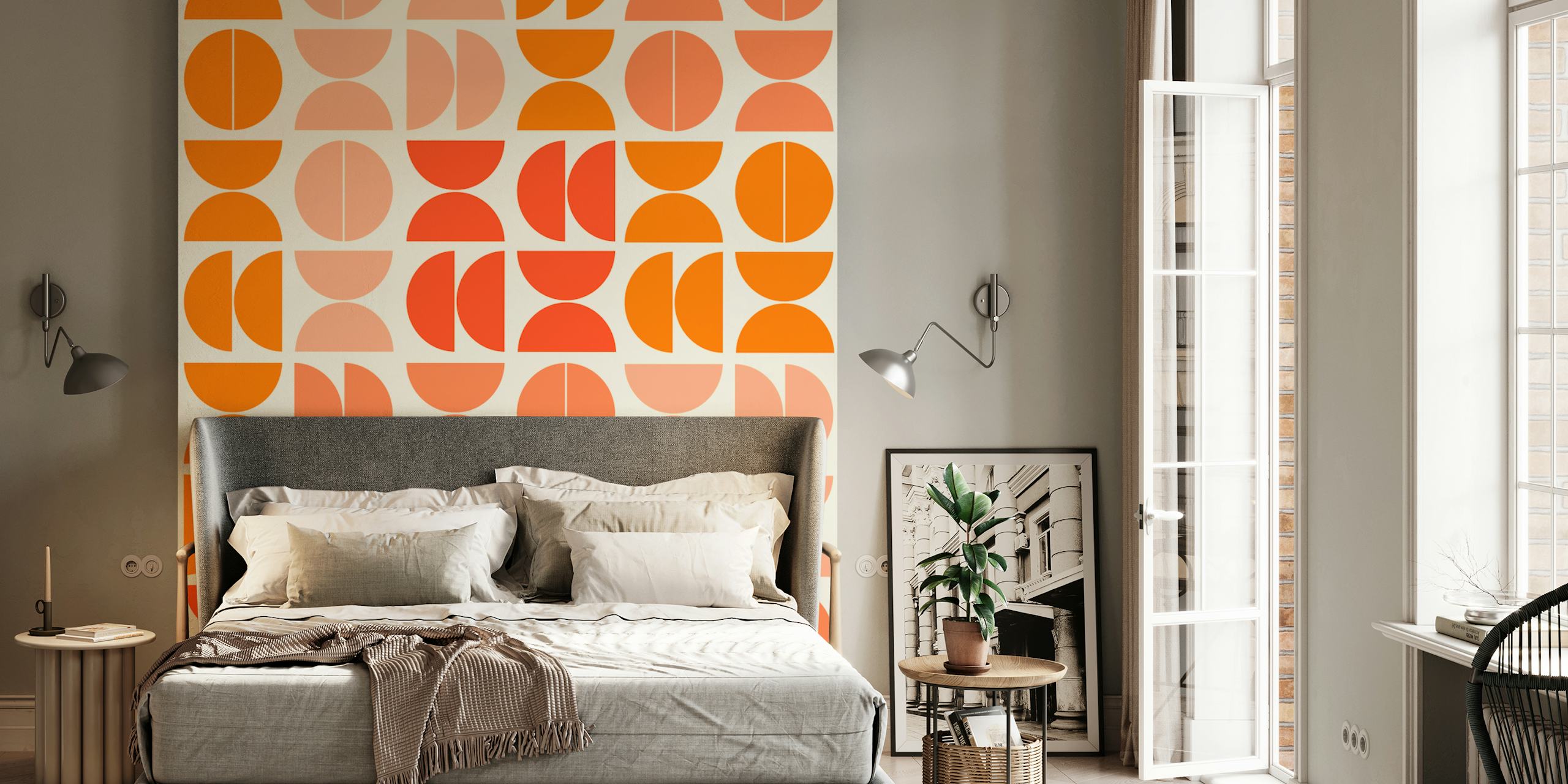 Geometric orange and pink pattern wallpaper