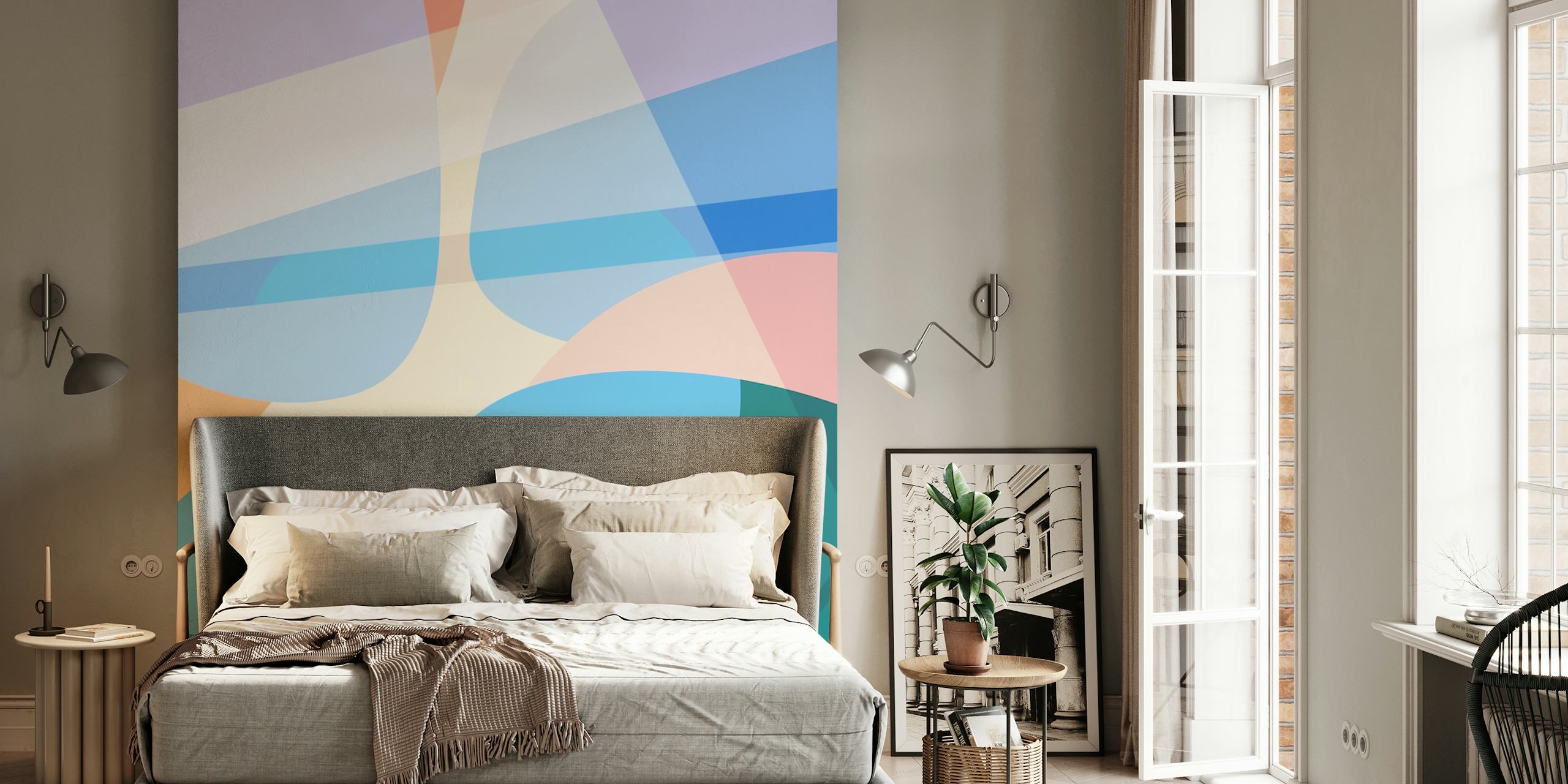 Abstract Pastel Curves wallpaper in a room