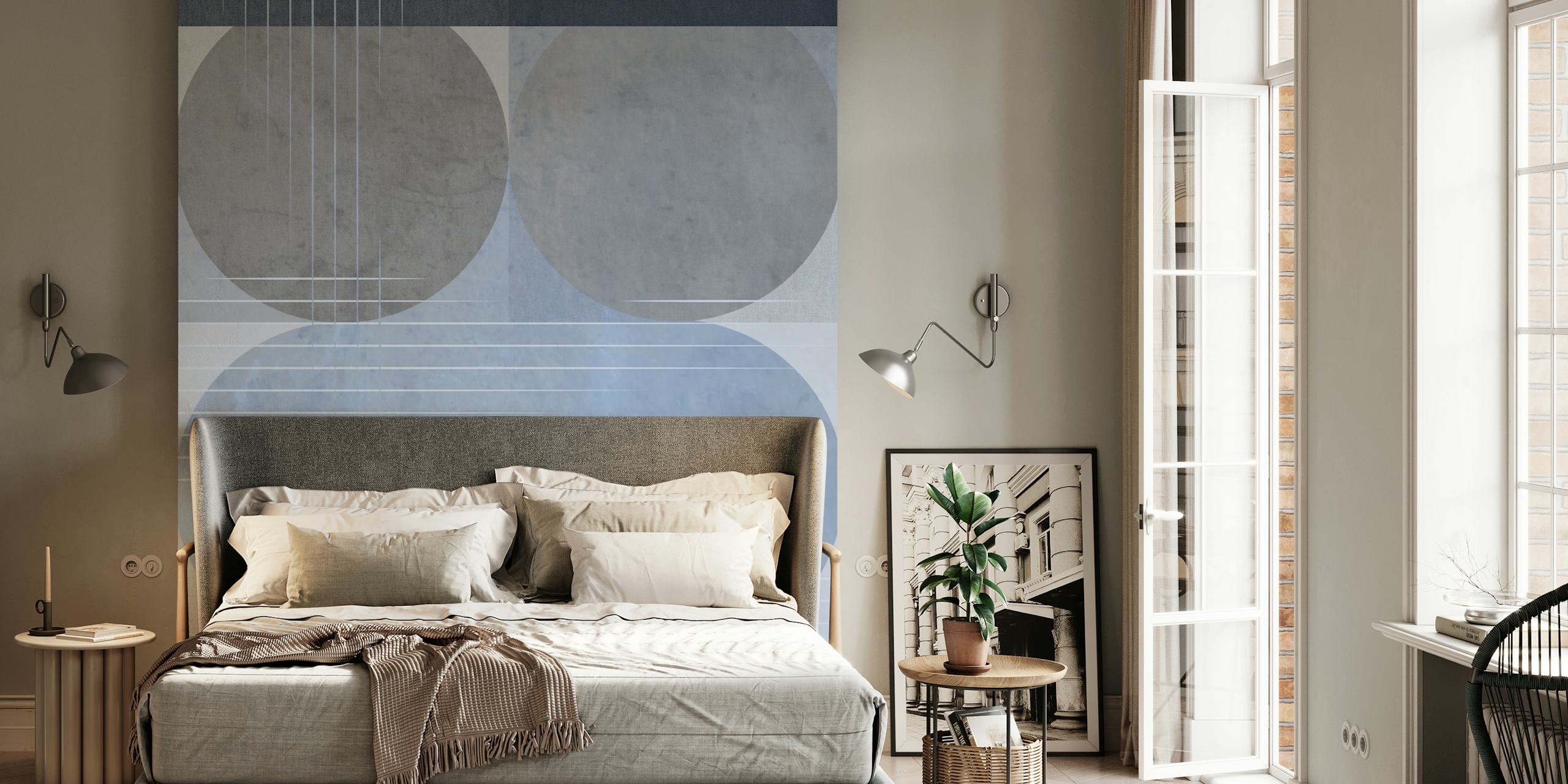Geometric shapes in grey and blue tones abstract wallpaper