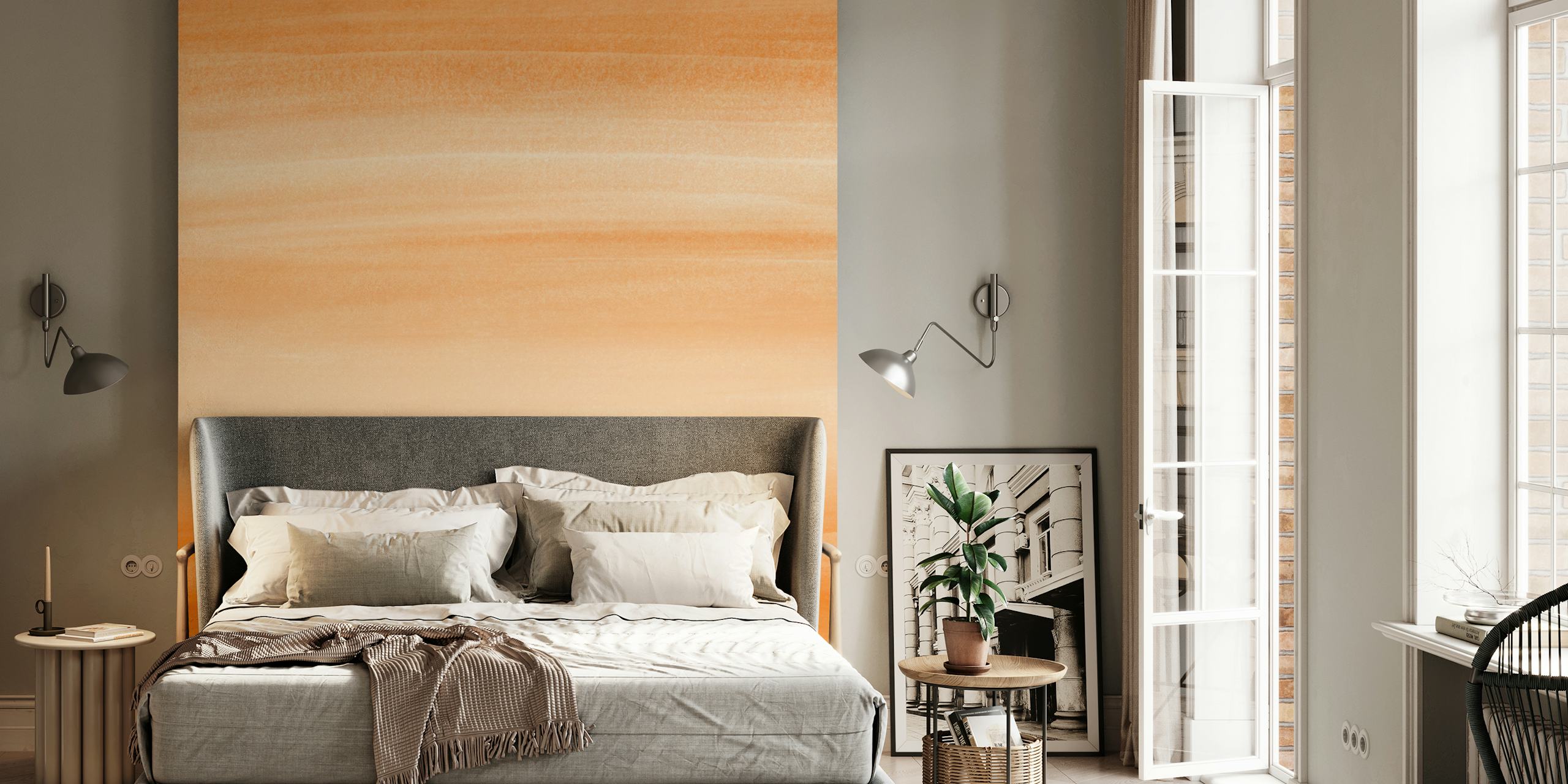 Touching Orange Watercolor 2 tapet i ett rum