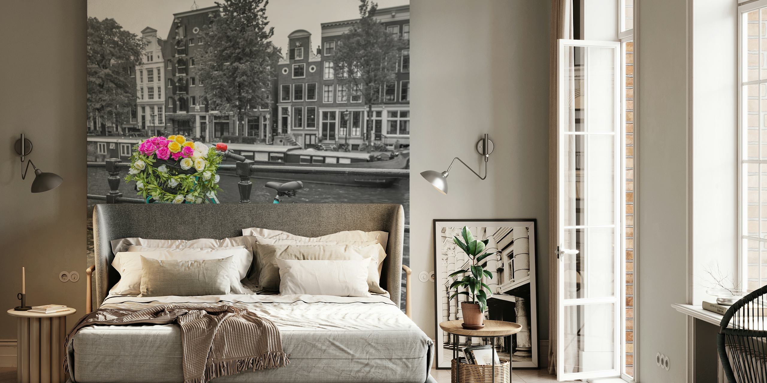 Floral bicycle wallpaper in modern room