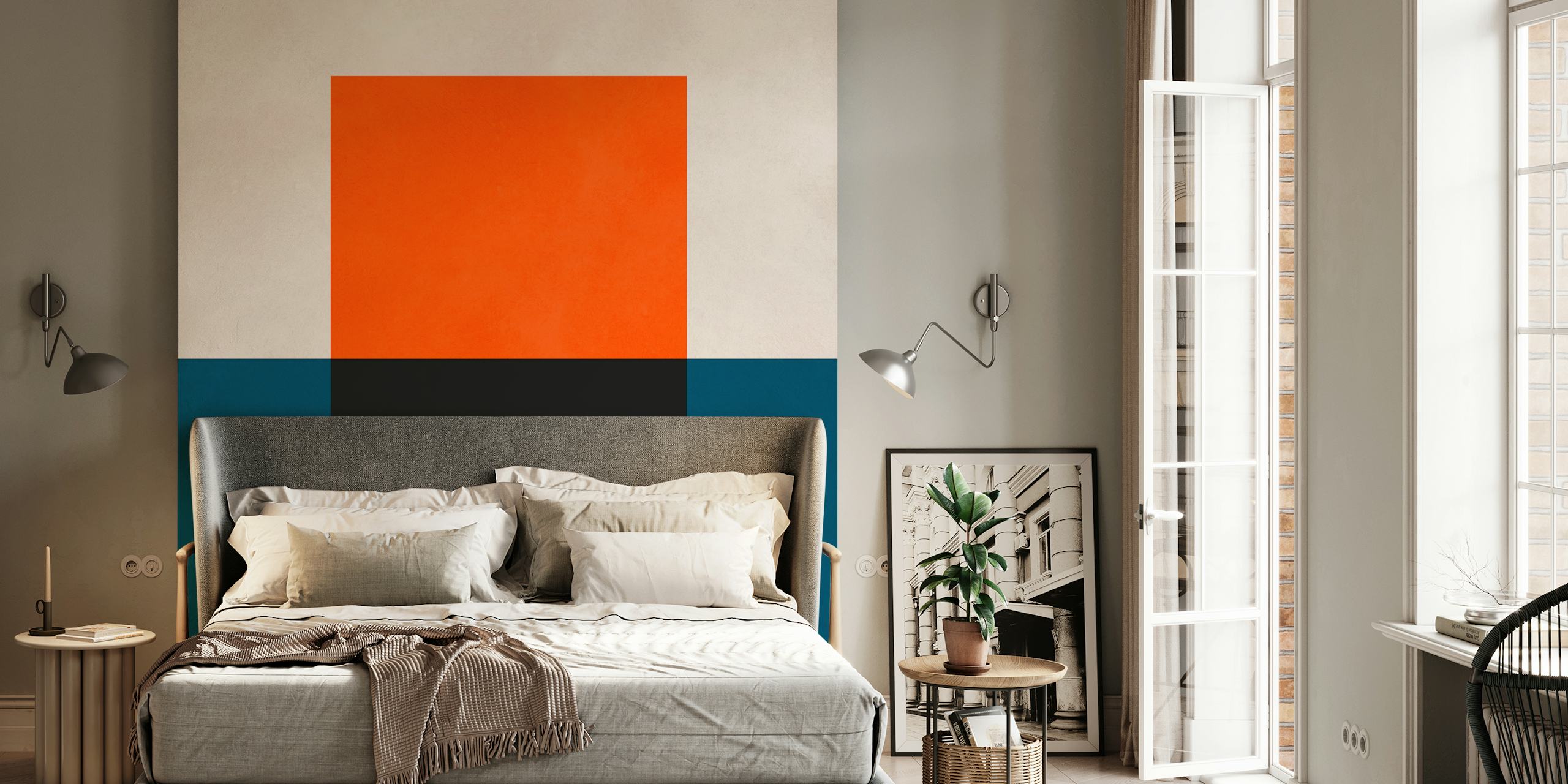 Abstract geometric shapes in red, blue, and black wallpaper
