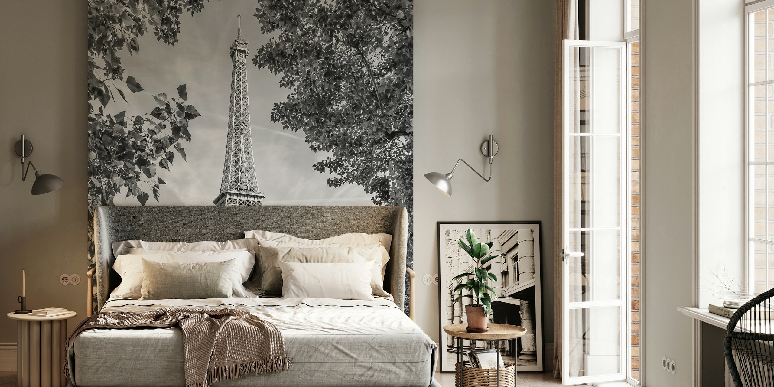 Monochrome Eiffel Tower wallpaper in a room