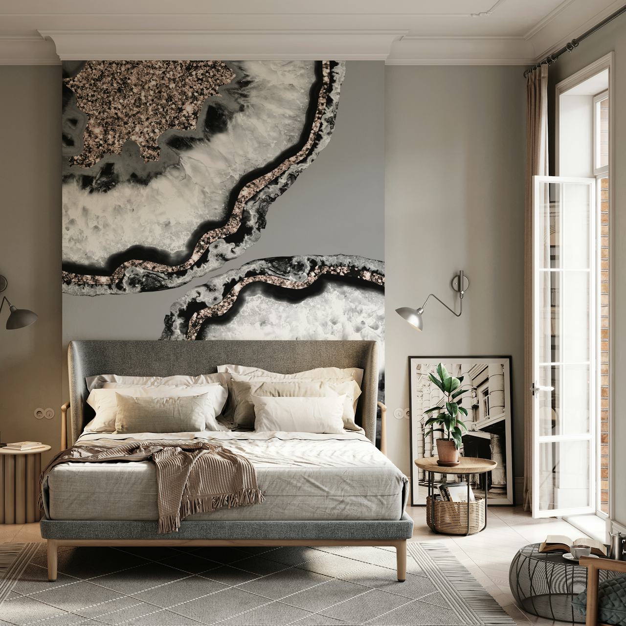 Yin Yang Agate Glitter wallpaper in a room