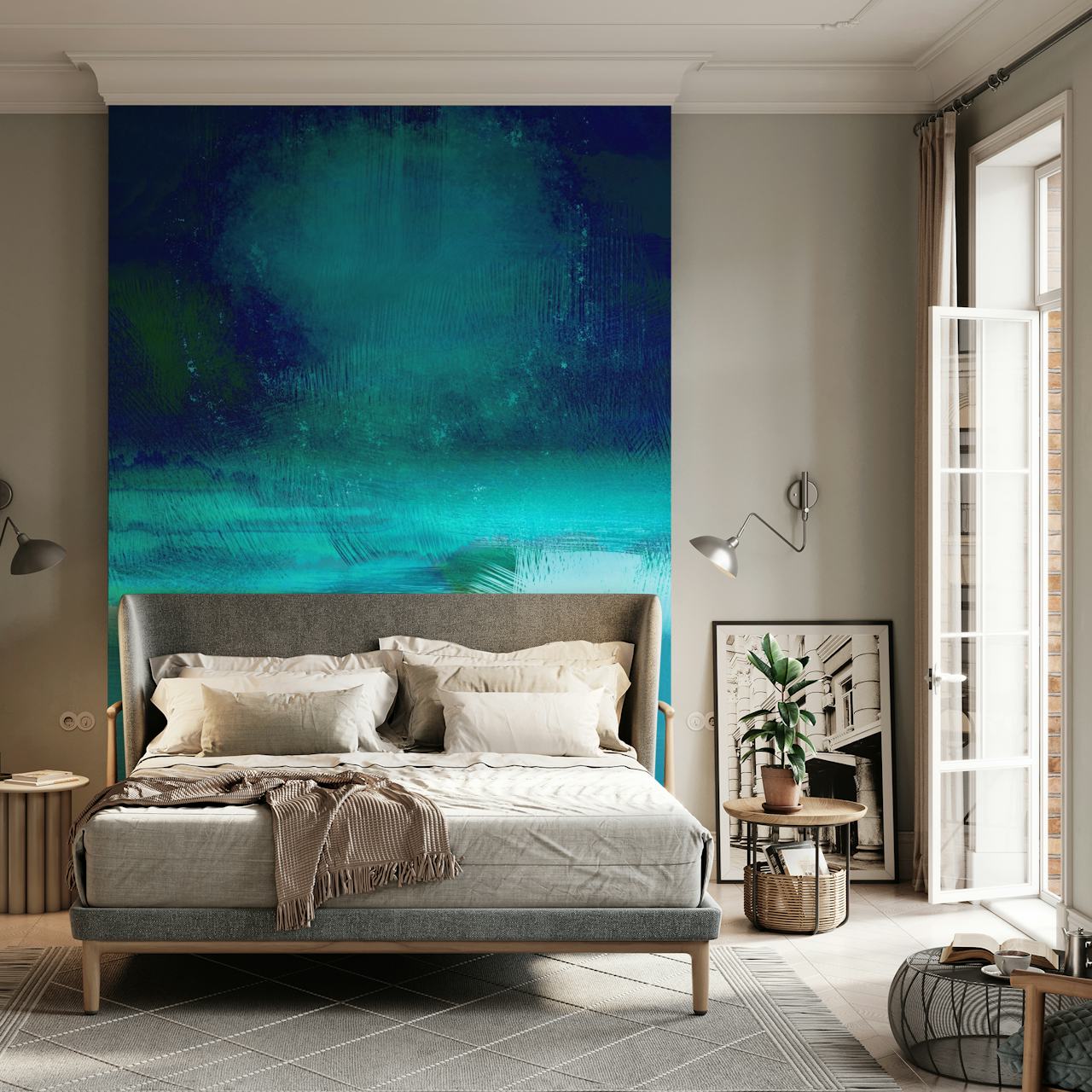 Teal Moon Meditation wallpaper in a room