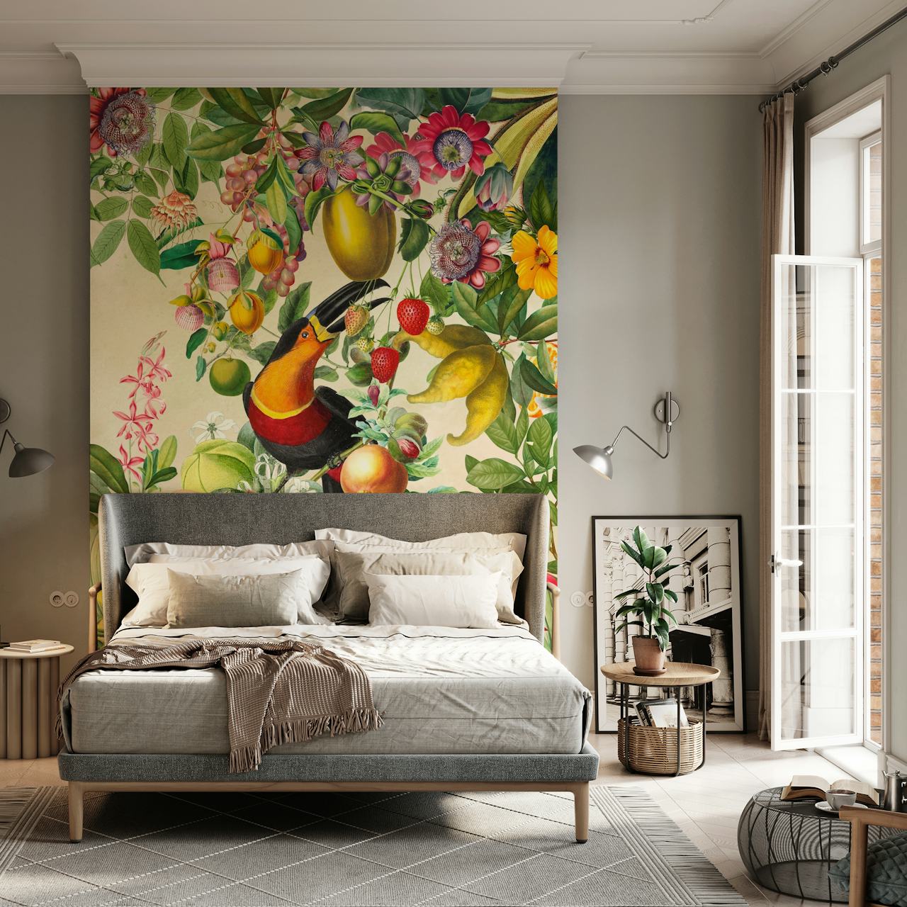 Toucan och tropiska blommor tapet i ett rum