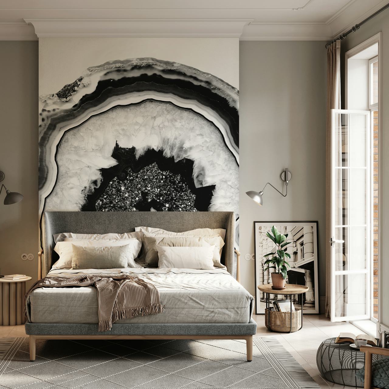 Papel pintado Gray Black White Agate Black 2 en una habitación