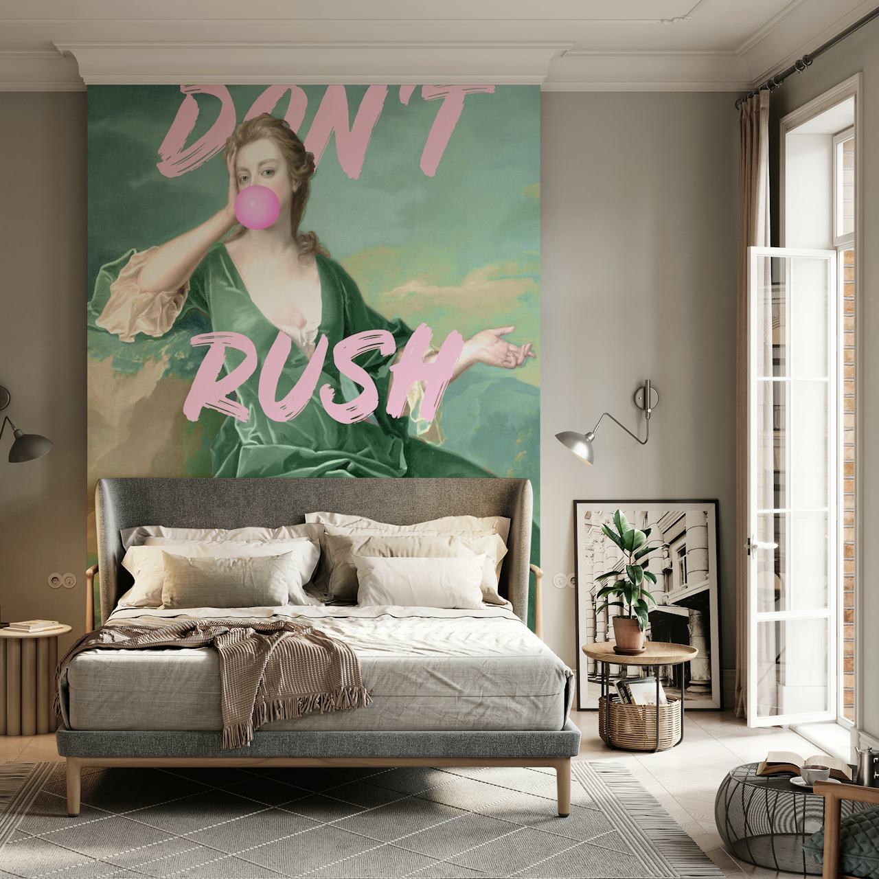 Pink ja green tapetti leikkisällä designilla