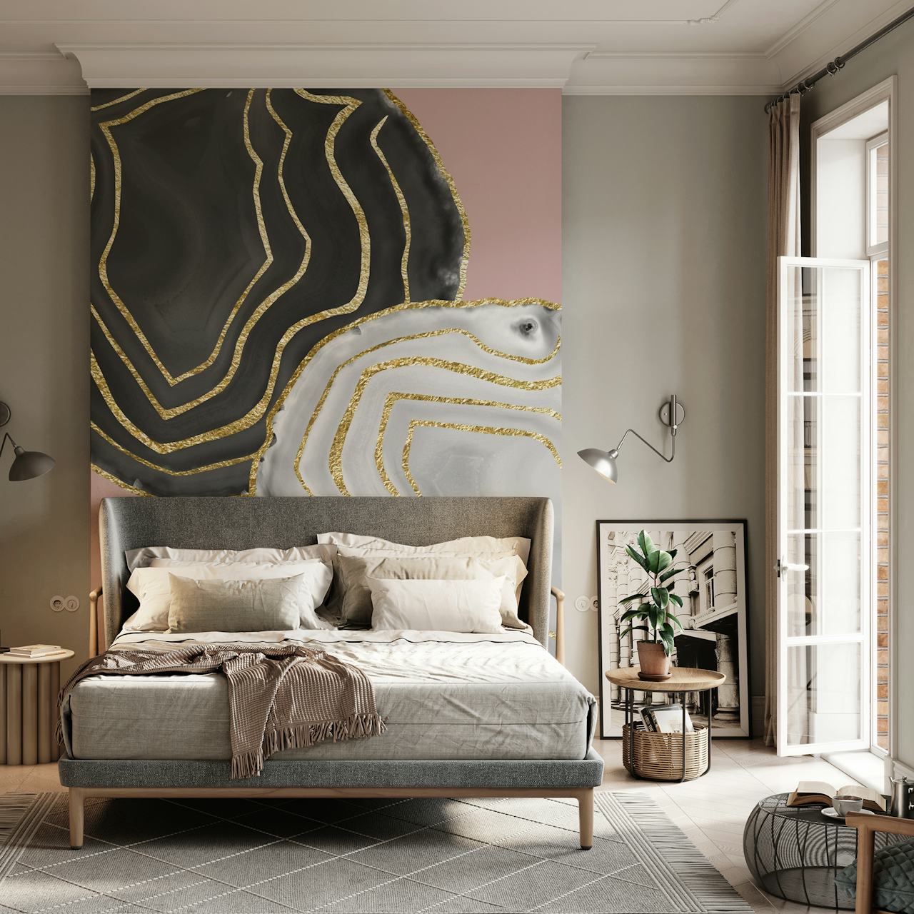 Yin Yang Agate Gold Glam 2 behang in een kamer