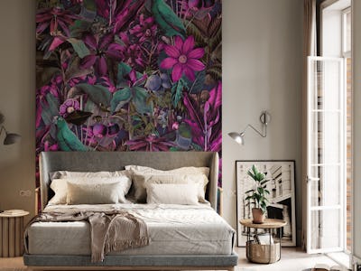 Tropical Serenade Opulent Jungle Flora With Tropical Birds Turquoise And Fuchsia