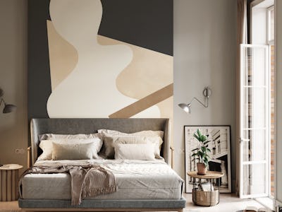 Beige Graphic Curves Art
