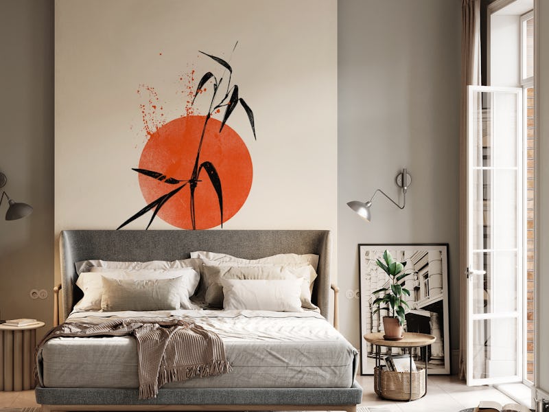 Red Sun and Bamboo Art
