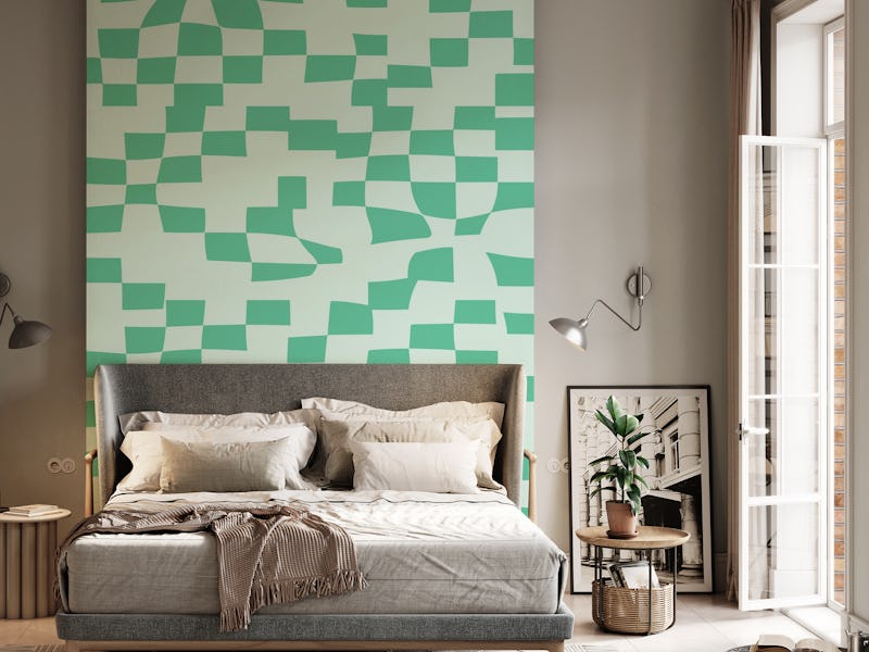 Abstract Checkerboard in Light Blue and Green