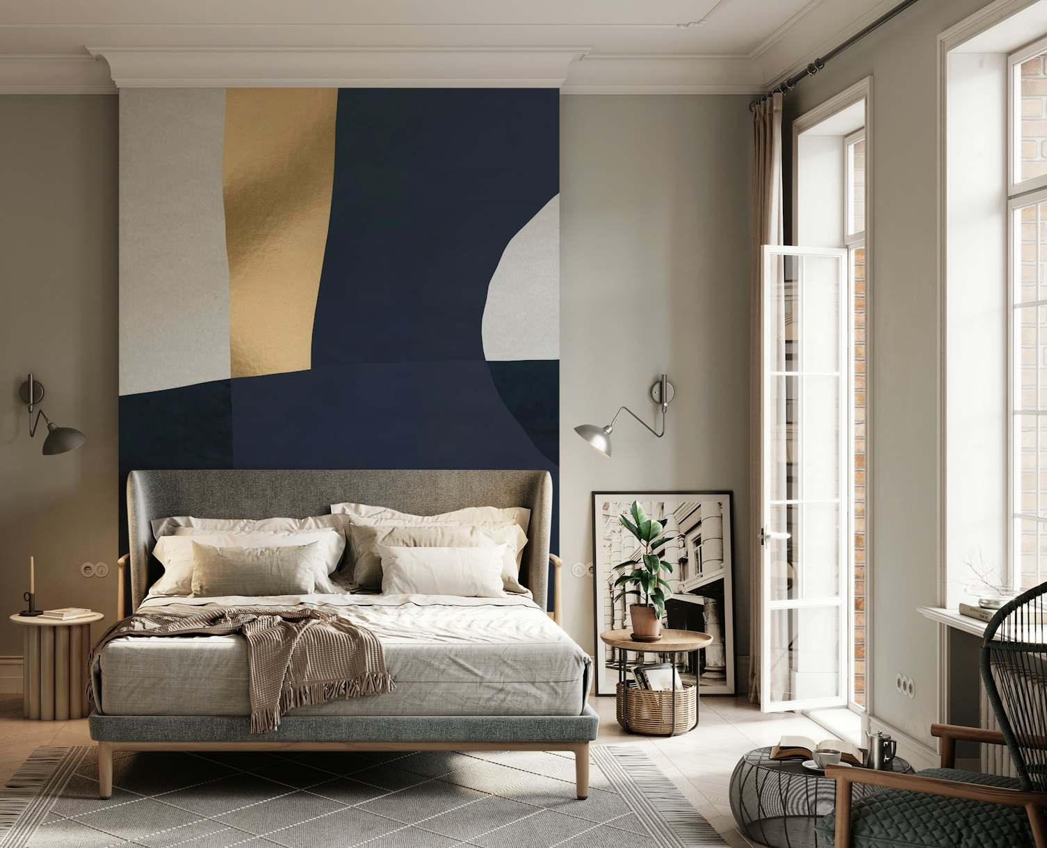 Geometric Golden and Blue wallpaper