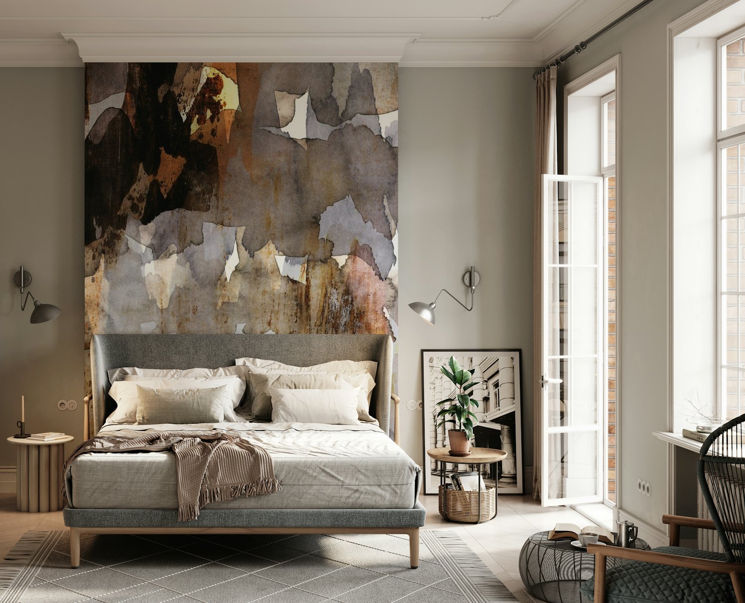 Organic wall mural featuring warm tones and nature-inspired textures