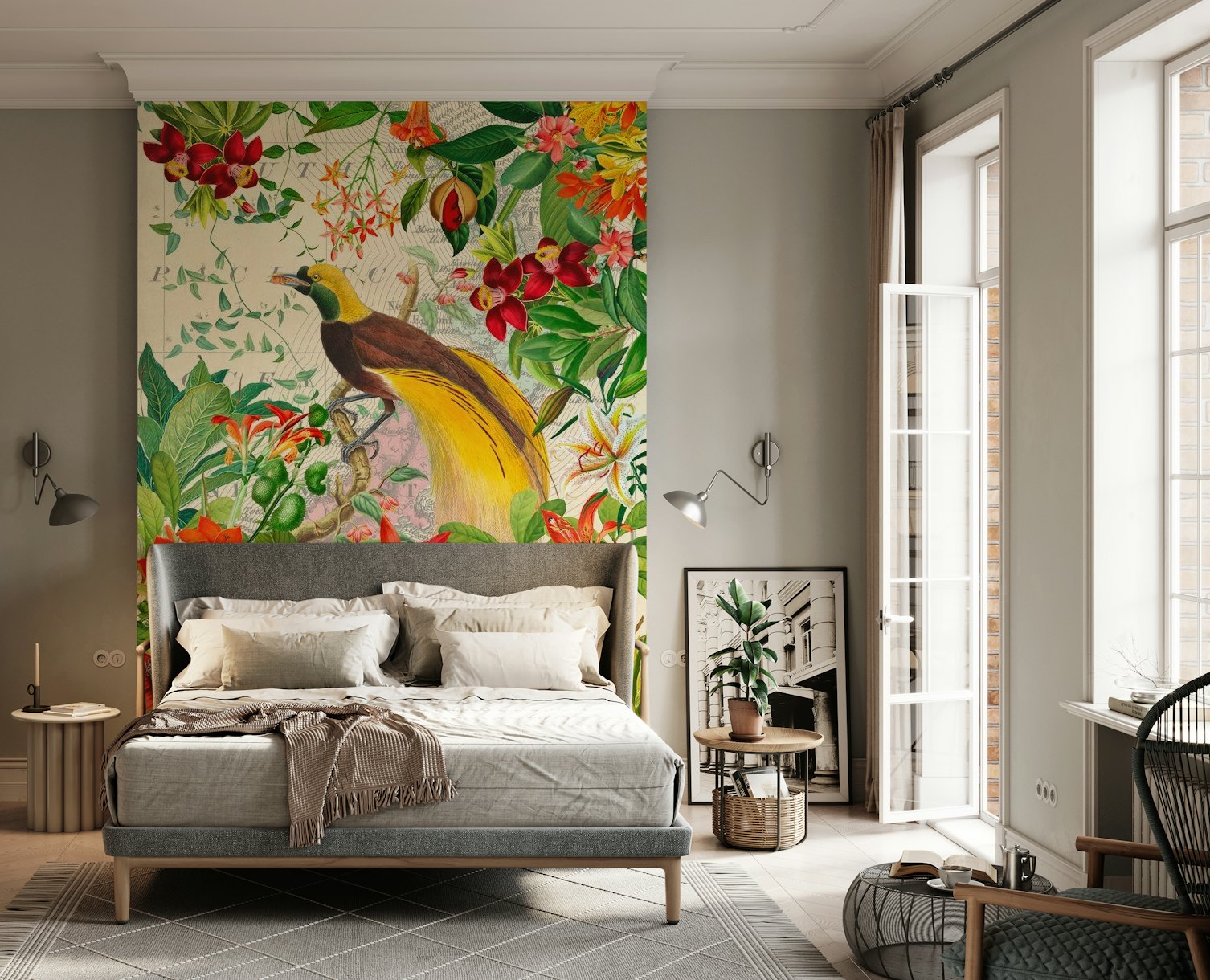 Exotic Bird Flower Jungle wallpaper