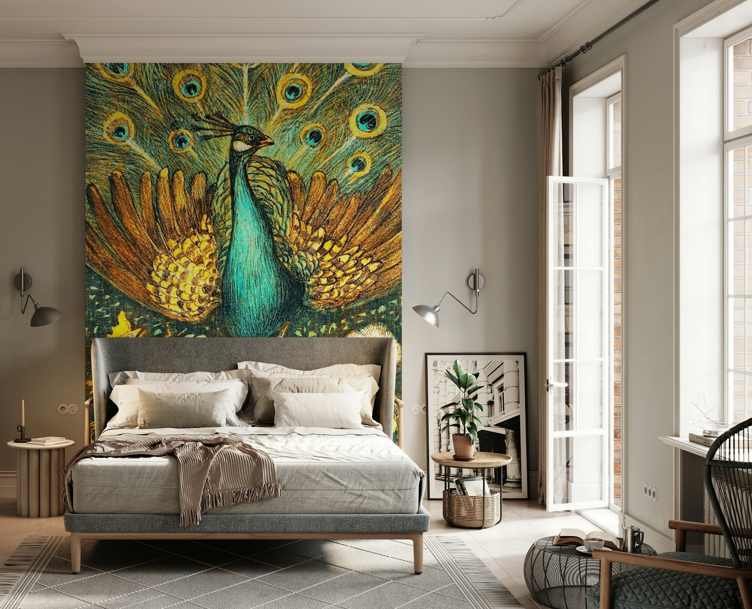 Vintage Peacock Painting wallpaper