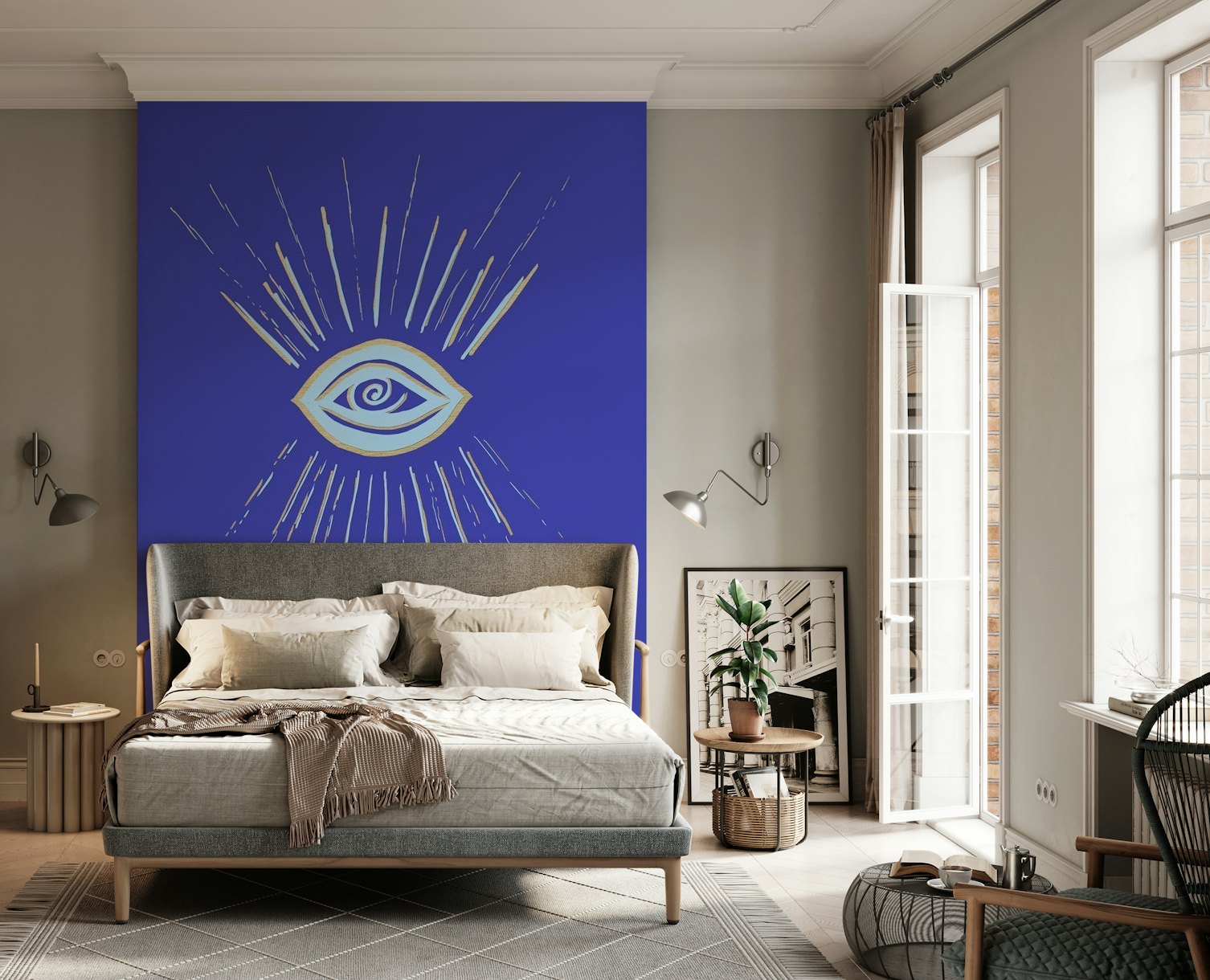 Evil Eye Soft Blue Gold 1 wallpaper