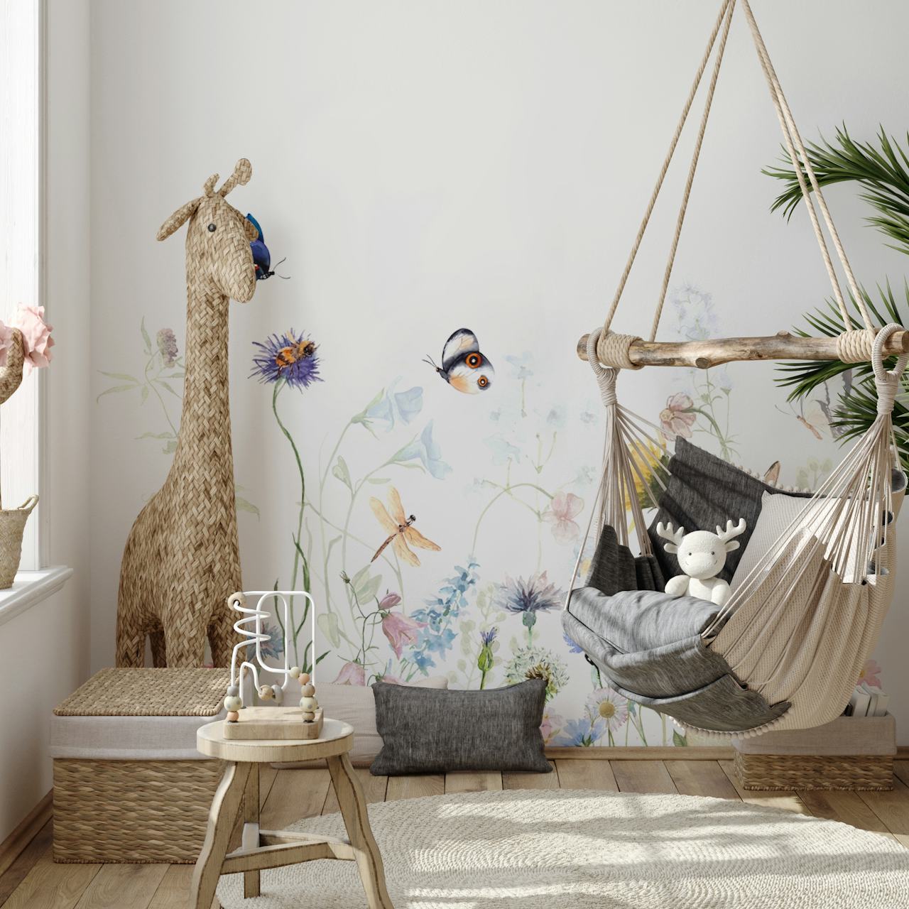 Easter Meadow tapet med blomster og kaniner